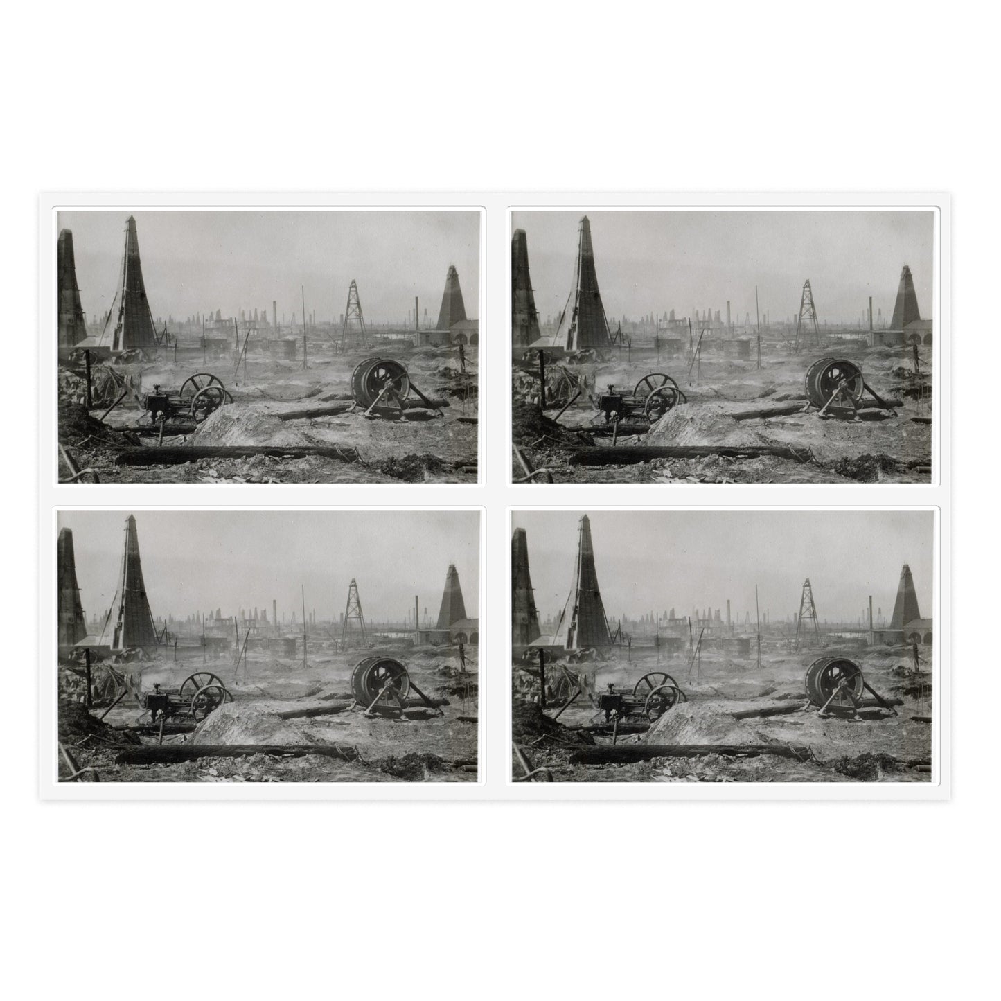 Baku. Oil production. - Drawing. Public domain image. Laminated UV Protective Vinyl Stickers