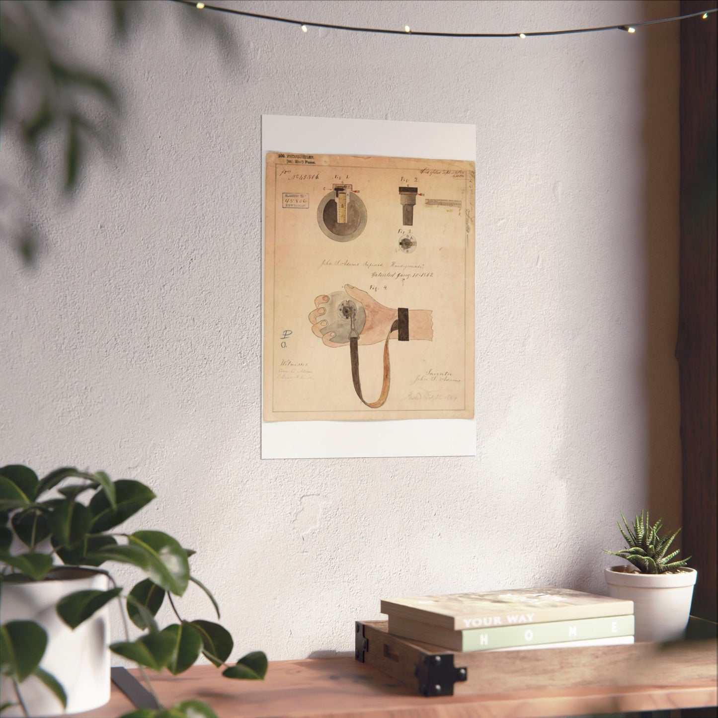 Patent drawing - Drawing of Improved Hand Grenade Public domain image High Quality Matte Wall Art Poster for Home, Office, Classroom