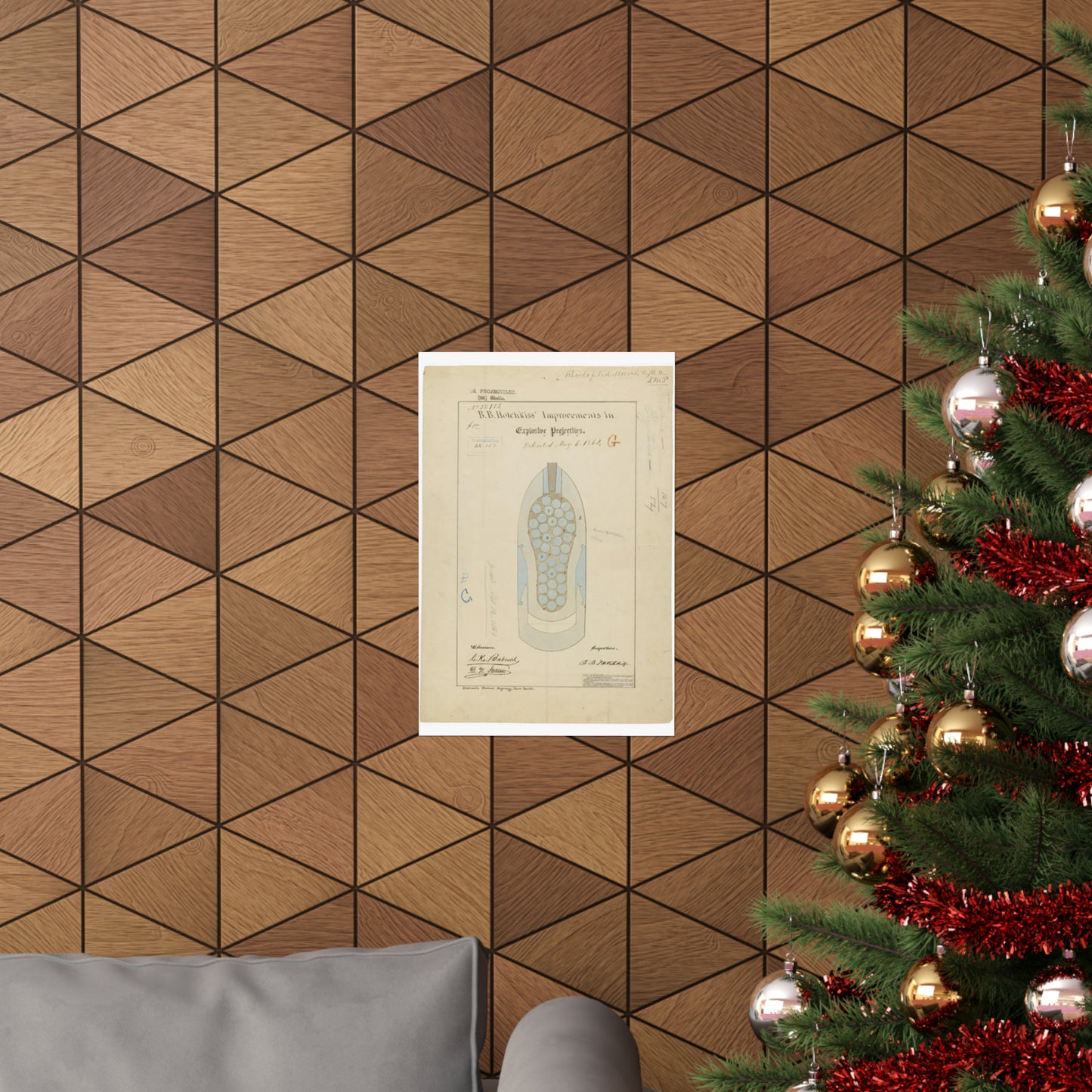 Patent drawing - Drawing of Improvements in Explosive Projectiles Public domain image High Quality Matte Wall Art Poster for Home, Office, Classroom
