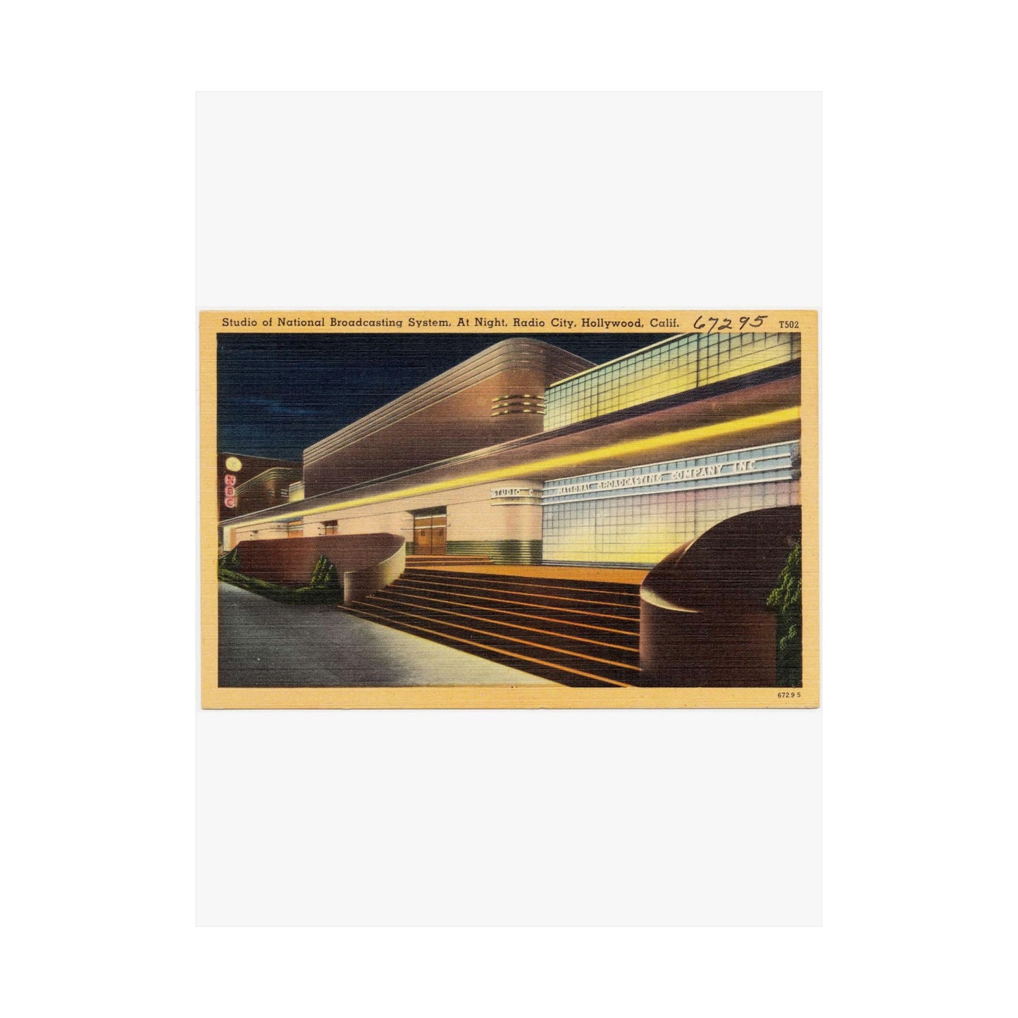 Studio of National Broadcasting System, at night, Radio City, Hollywood, Calif. High Quality Matte Wall Art Poster for Home, Office, Classroom