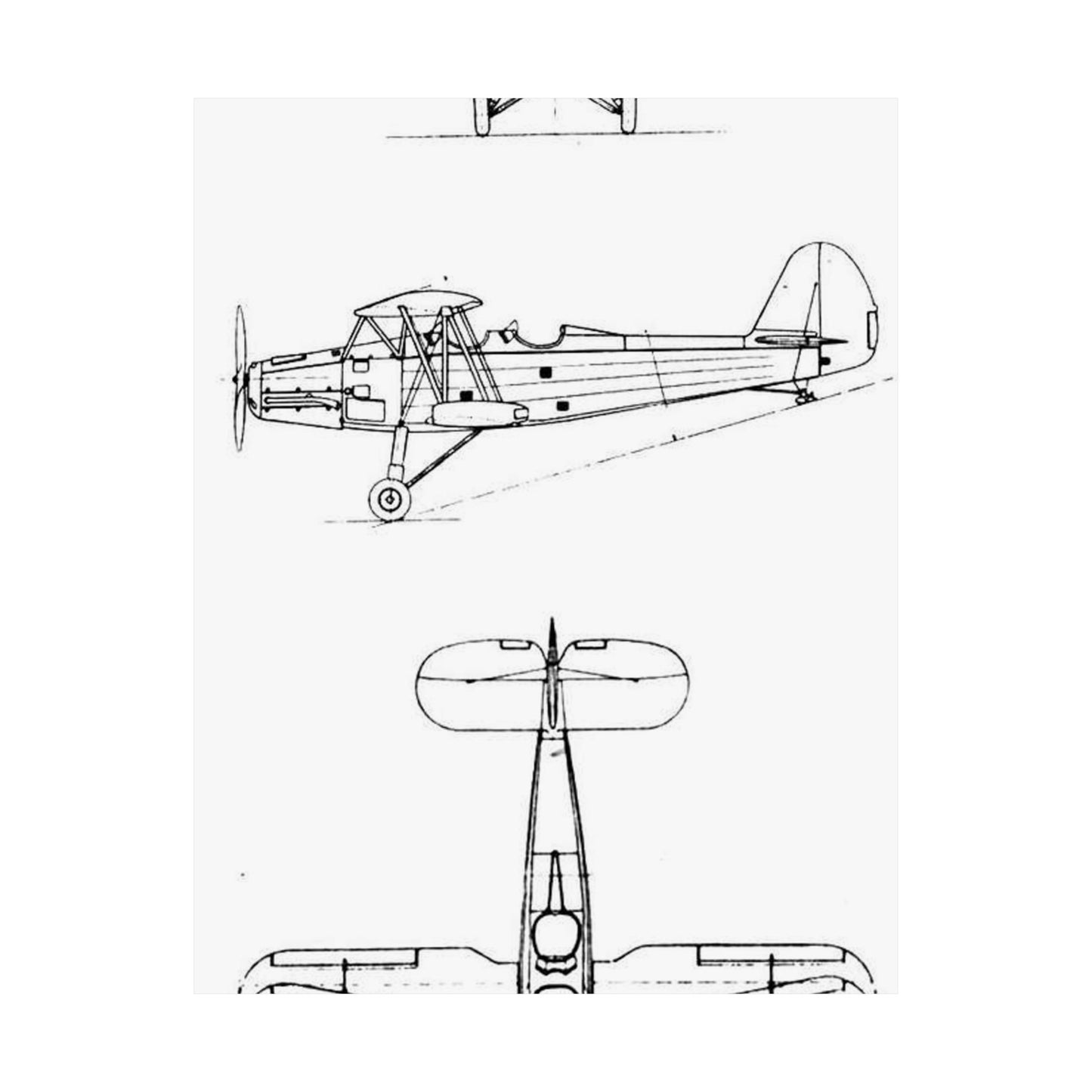 Patent drawing - Gotha Go.145 3-view L'Aerophile August 1937 Public domain image High Quality Matte Wall Art Poster for Home, Office, Classroom