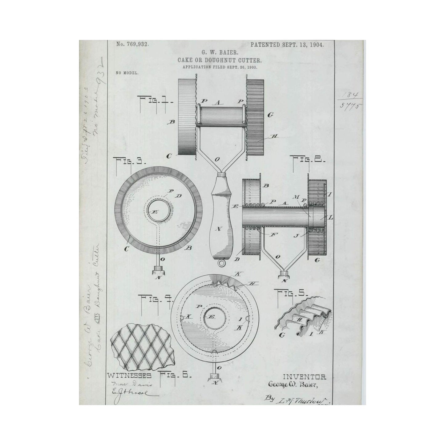 Patent Drawing of Engine - for G. W. Baier's Cake or Doughnut Cutter Public domain image High Quality Matte Wall Art Poster for Home, Office, Classroom