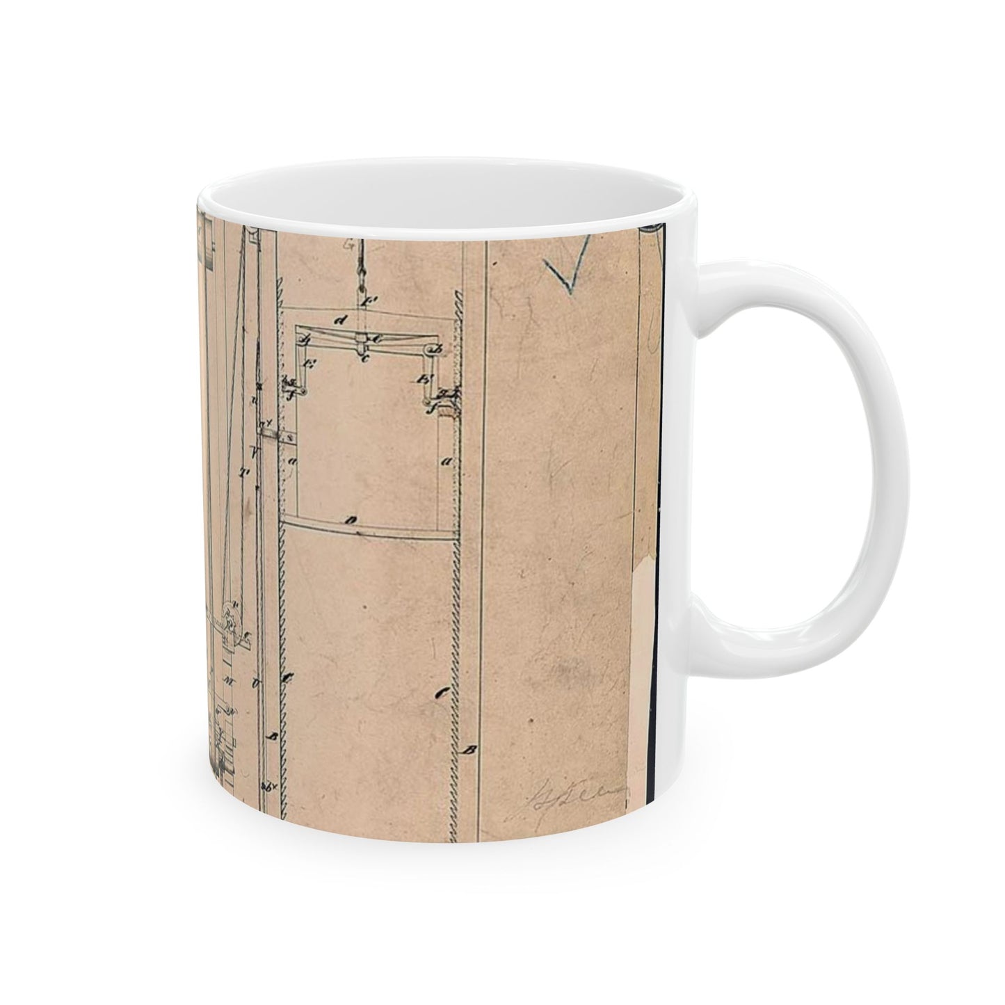 Patent drawing - Elisha Otis's Elevator Public domain image Beautiful Novelty Ceramic Coffee Mug 11oz