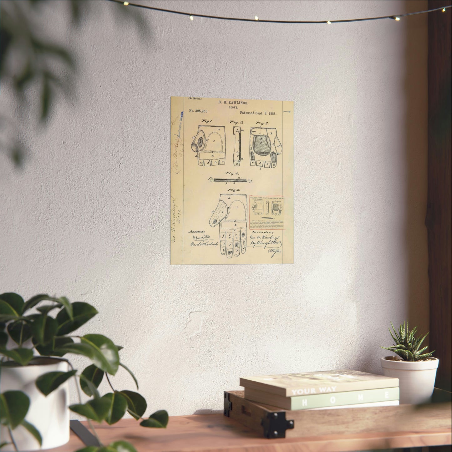 Patent drawing - Drawing for a "Base Ball Glove" Public domain image High Quality Matte Wall Art Poster for Home, Office, Classroom