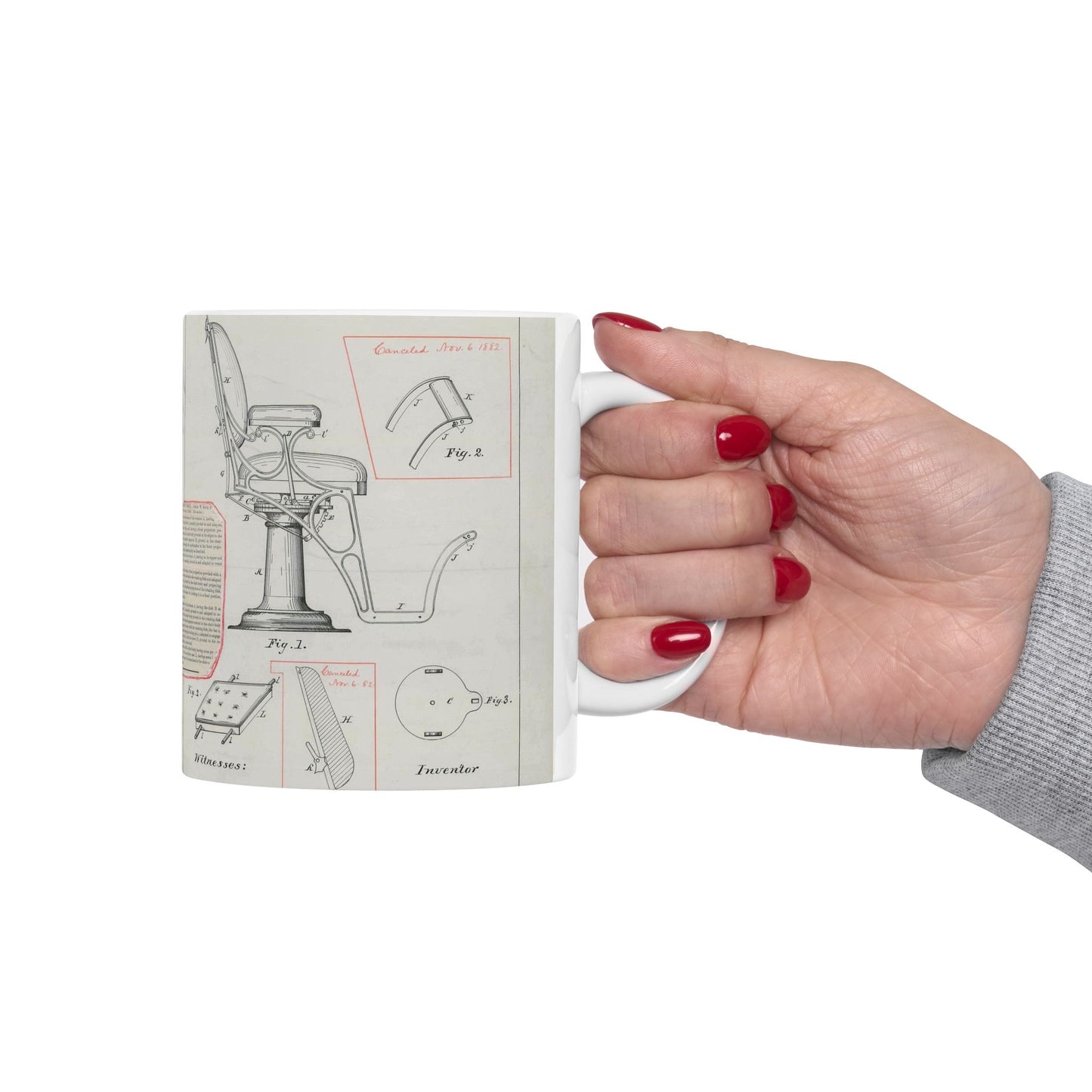 Patent drawing - for L. W. Boys' Barber's Chair Public domain image Beautiful Novelty Ceramic Coffee Mug 11oz