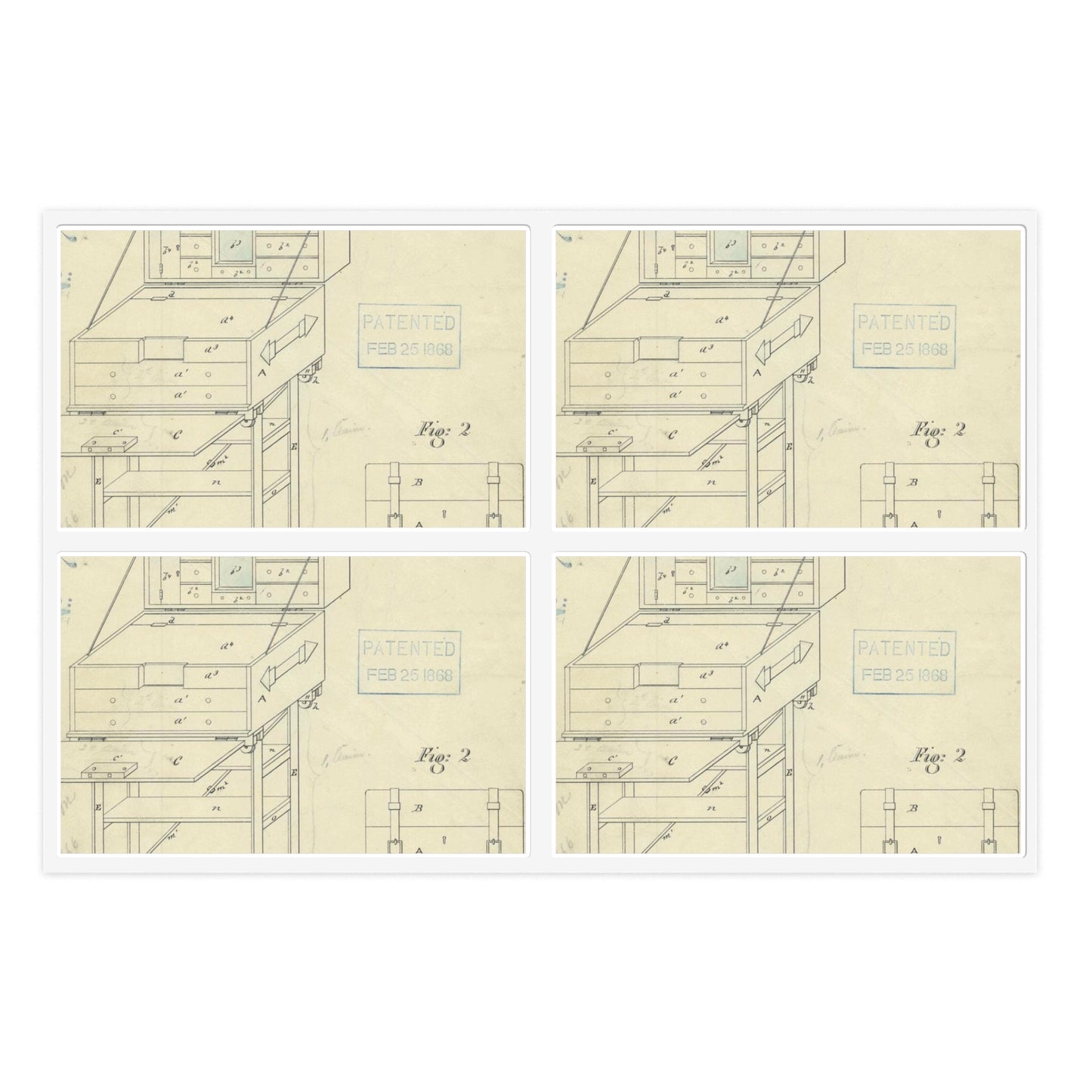 Patent Drawing of Engine - Drawing of a Travelers Trunk Public domain image Laminated UV Protective Vinyl Stickers