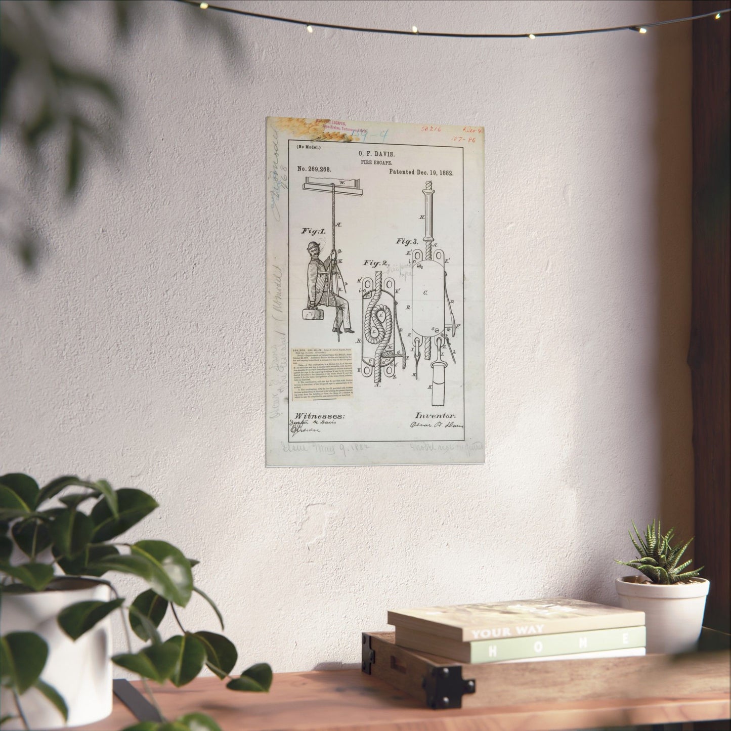 Patent Drawing of Engine - for O. F. Davis' Fire Escape Public domain image High Quality Matte Wall Art Poster for Home, Office, Classroom