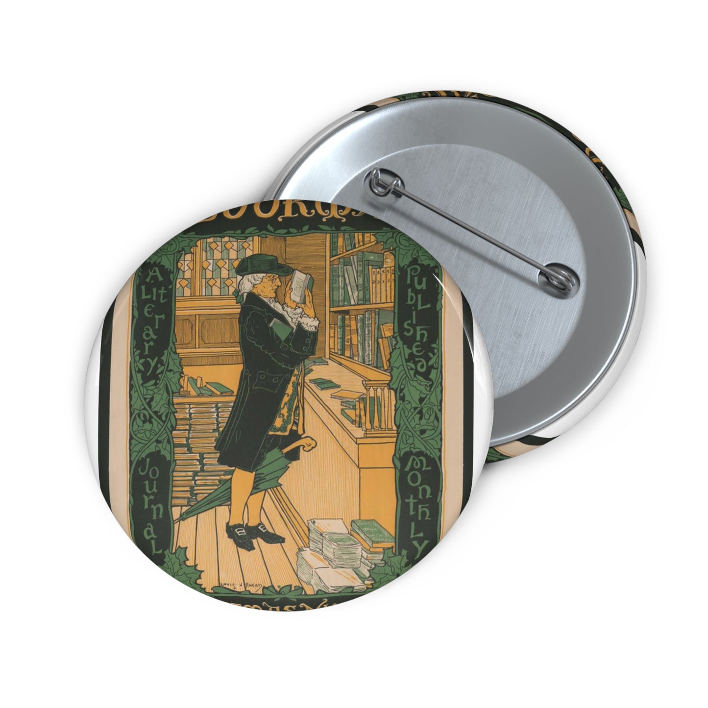 Louis Rhead - The bookman, Christmas number (2015646907) Pin Buttons with Crisp Design