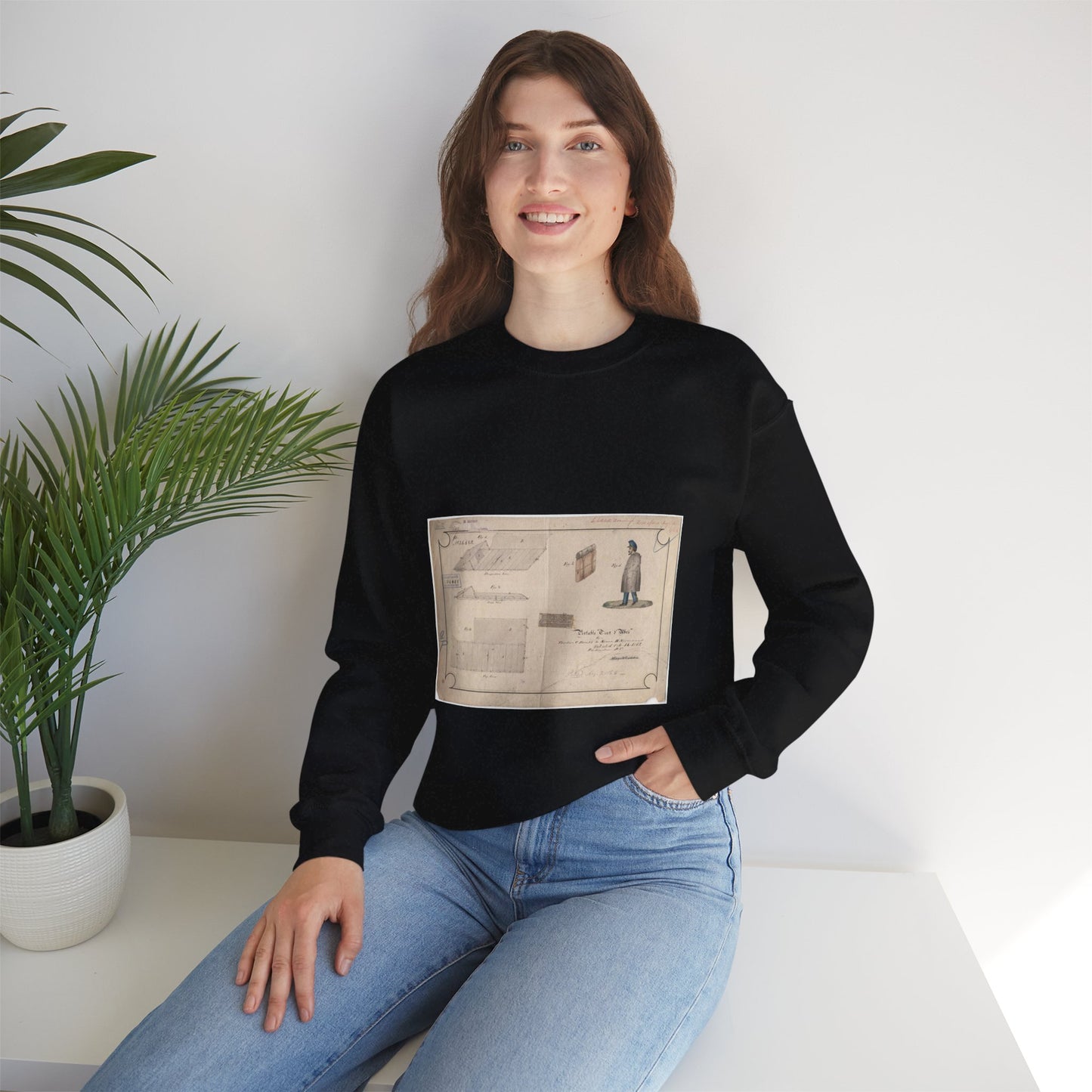 Patent drawing - Drawing of Portable Tent and Abri Public domain image Black Heavy Blend Adult Crew Neck SweatShirt