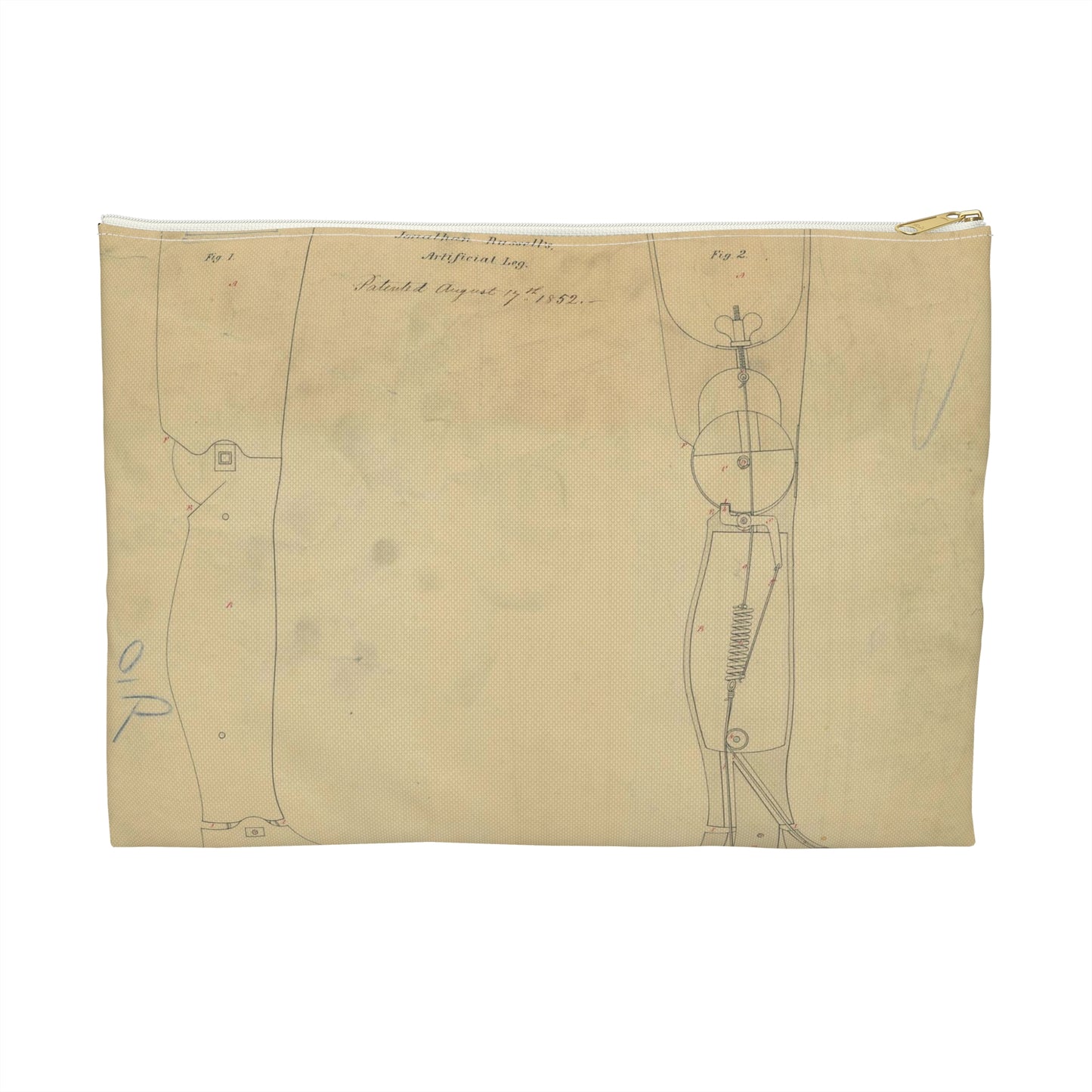 Patent drawing - for Jonathan Russell's Artificial Leg Public domain image Large Organizer Pouch with Black Zipper