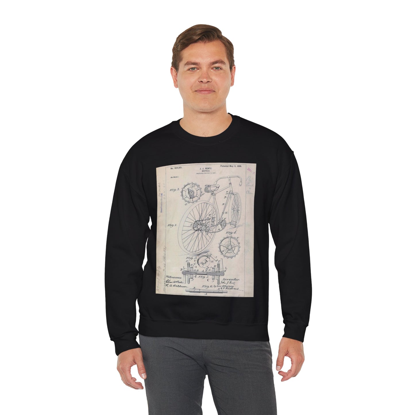 Patent drawing - for J. J. Hentz' Bicycle Public domain image Black Heavy Blend Adult Crew Neck SweatShirt