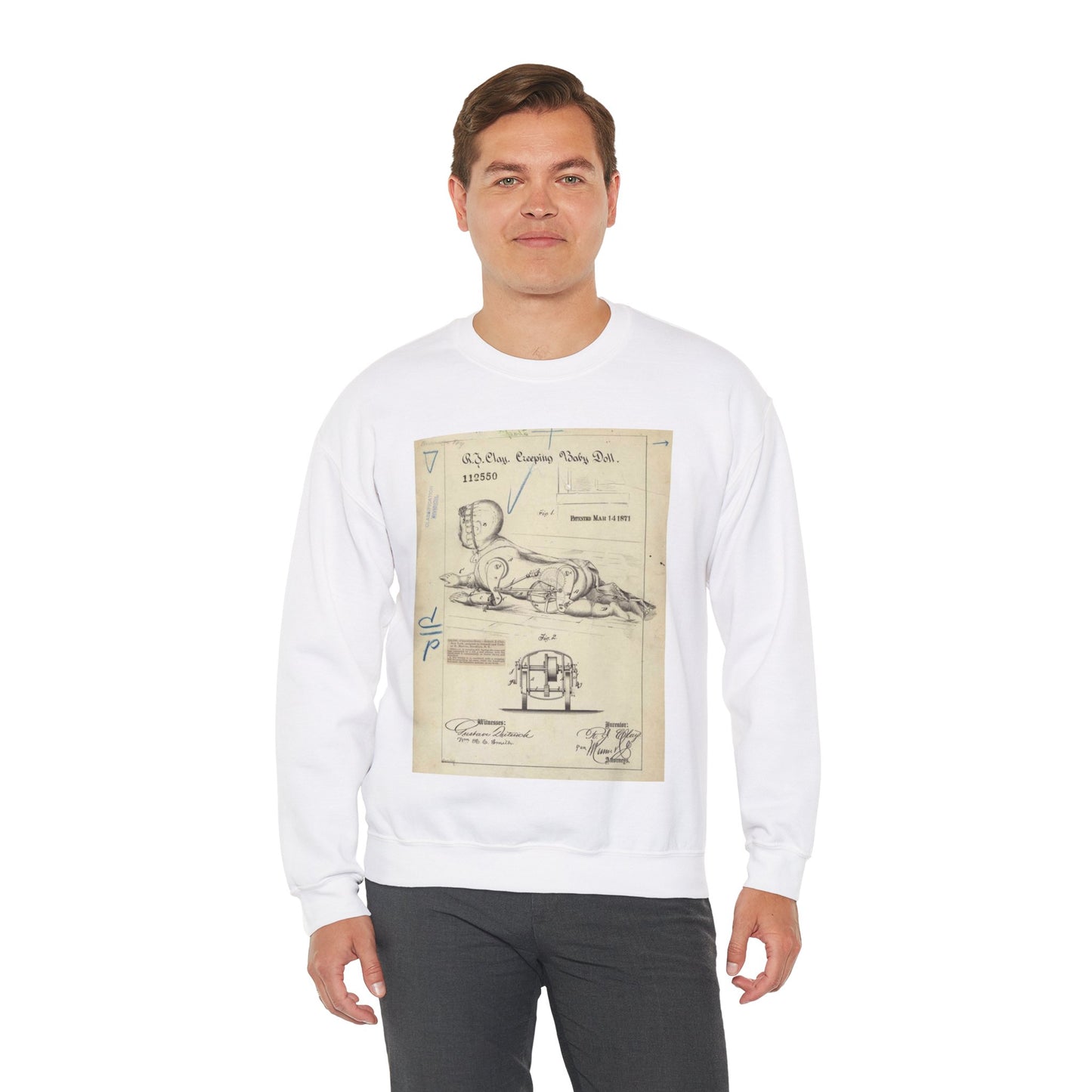 Patent drawing - Drawing of Creeping Baby Doll Public domain image White Heavy Blend Adult Crew Neck SweatShirt