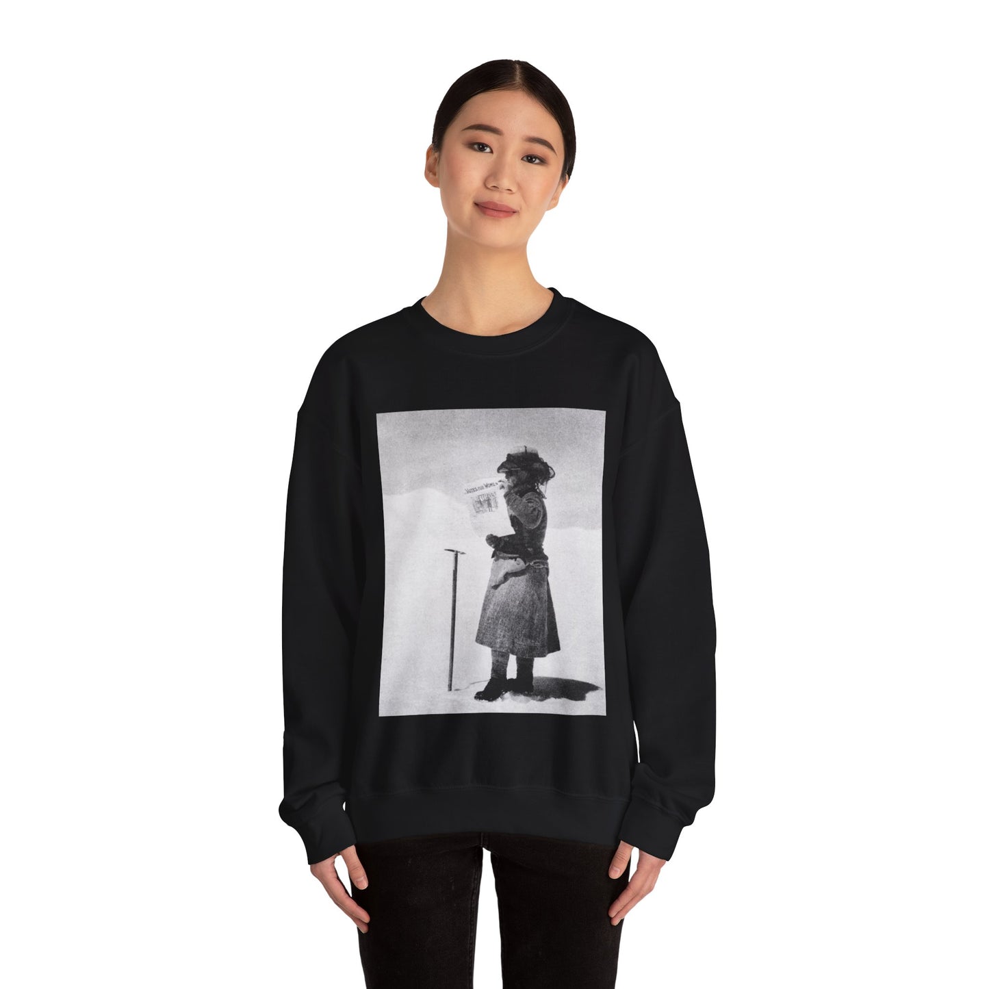 FannyBullockWorkmanVotesWomen - A woman standing in the snow holding a sign Black Heavy Blend Adult Crew Neck SweatShirt