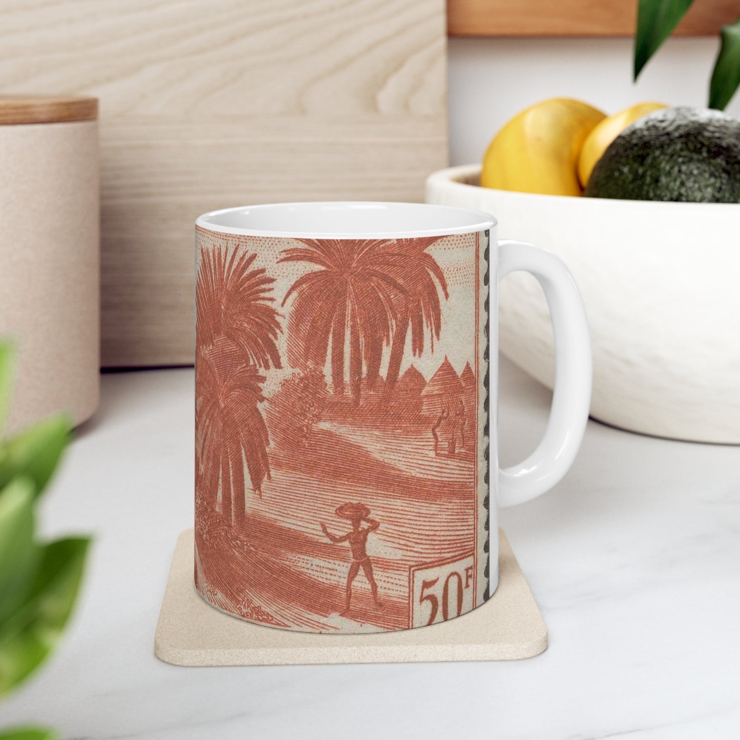 Frimärke ur Gösta Bodmans filatelistiska motivsamling, påbörjad 1950.Frimärke från Franska Ekvatorialafrika, 1947. Motiv av skördearbete. Beautiful Novelty Ceramic Coffee Mug 11oz
