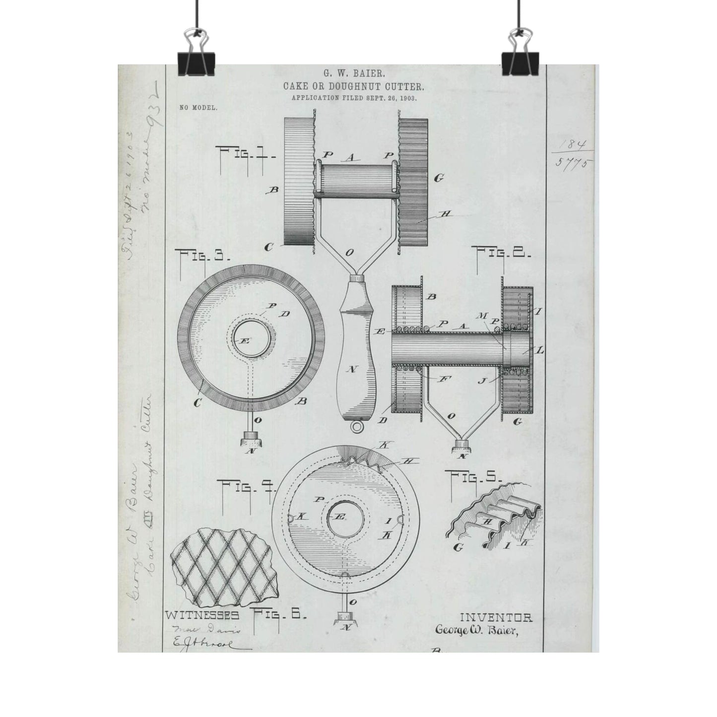 Patent Drawing of Engine - for G. W. Baier's Cake or Doughnut Cutter Public domain image High Quality Matte Wall Art Poster for Home, Office, Classroom