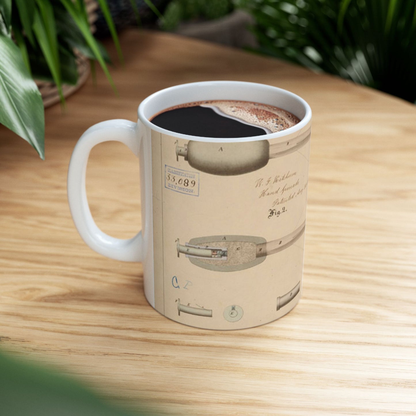 Patent Drawing of Engine - Drawing of Hand Grenade Public domain image Beautiful Novelty Ceramic Coffee Mug 11oz