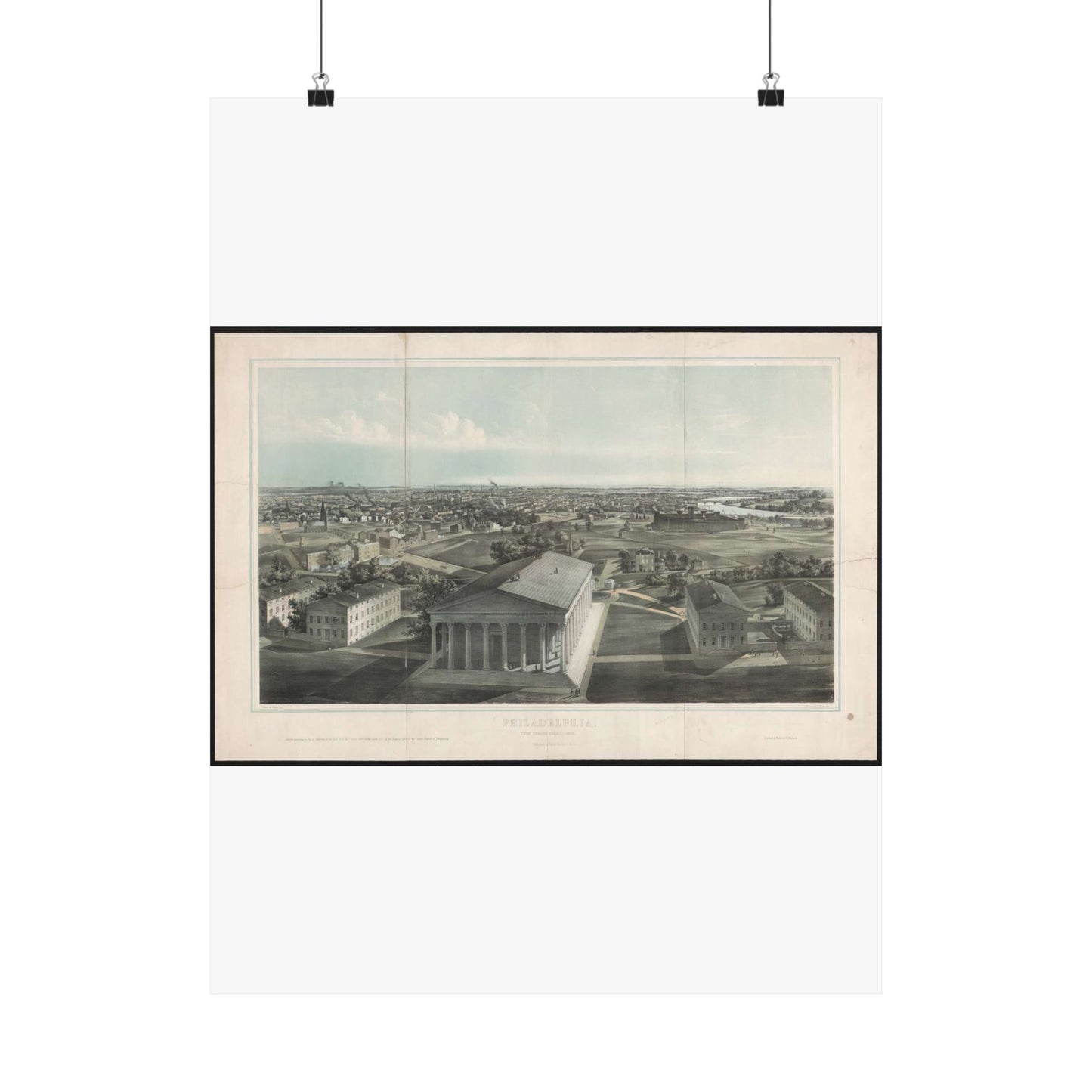 Philadelphia, from Girard College-1850 / J. W. Hill & Smith, del. ; lith. par B. F. Smith Jr. ; printed in tints by F. Michelin. High Quality Matte Wall Art Poster for Home, Office, Classroom