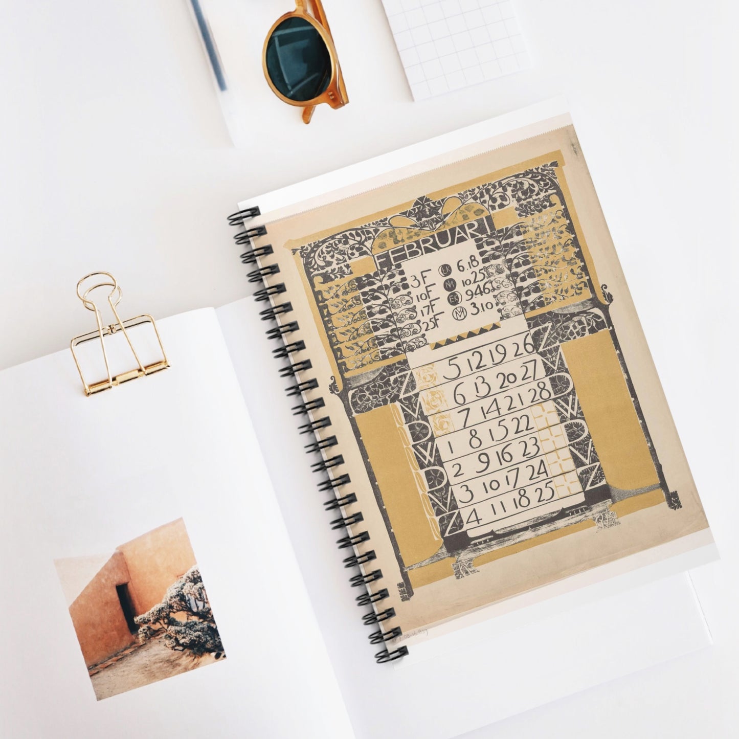 Gerrit Willem Dijsselhof - Kalenderblad februari 1899, RP-P-OB-16.839 Spiral Bound Ruled Notebook with Printed Cover