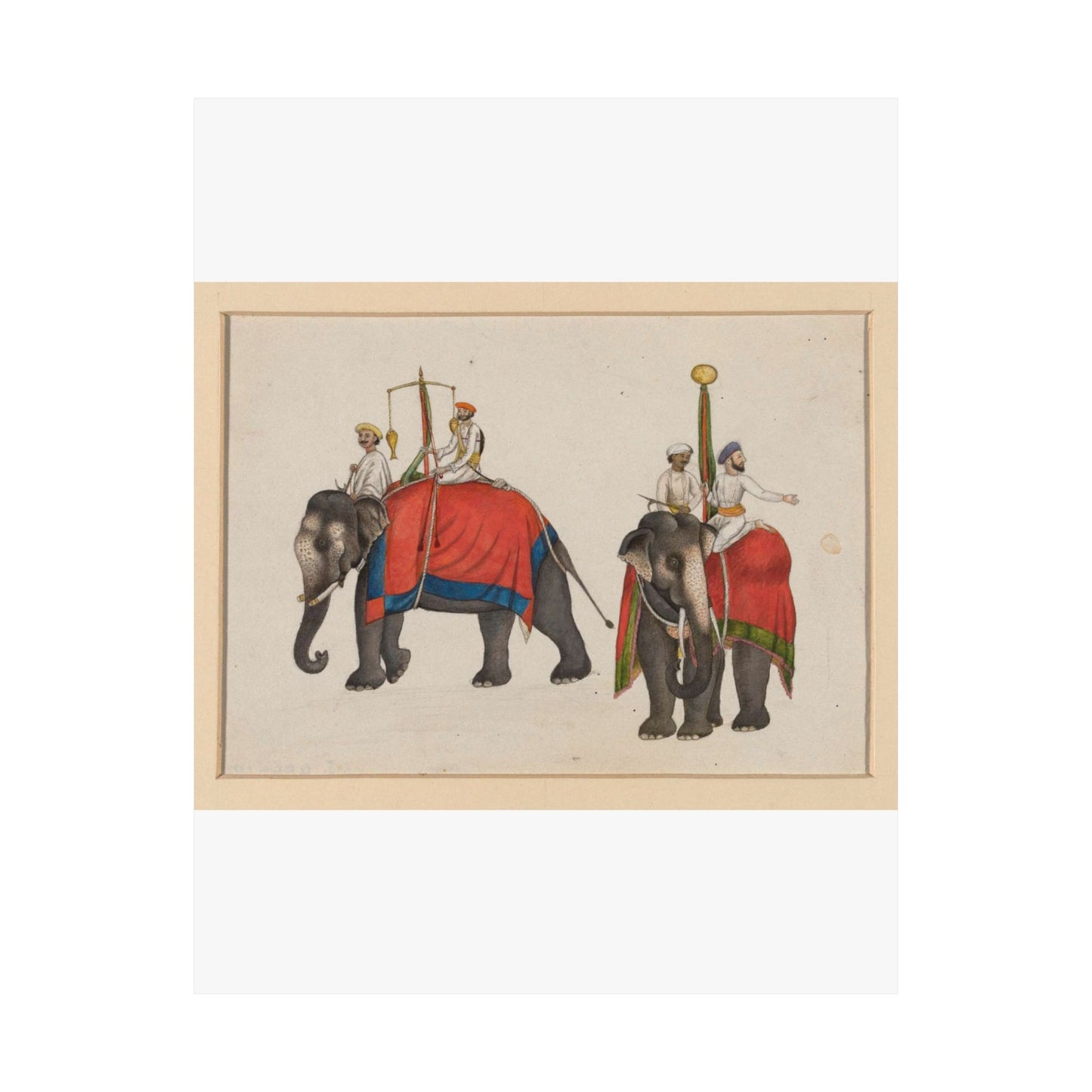 Two elephants carrying the fish and sun insignia of Mughal sovereignty High Quality Matte Wall Art Poster for Home, Office, Classroom