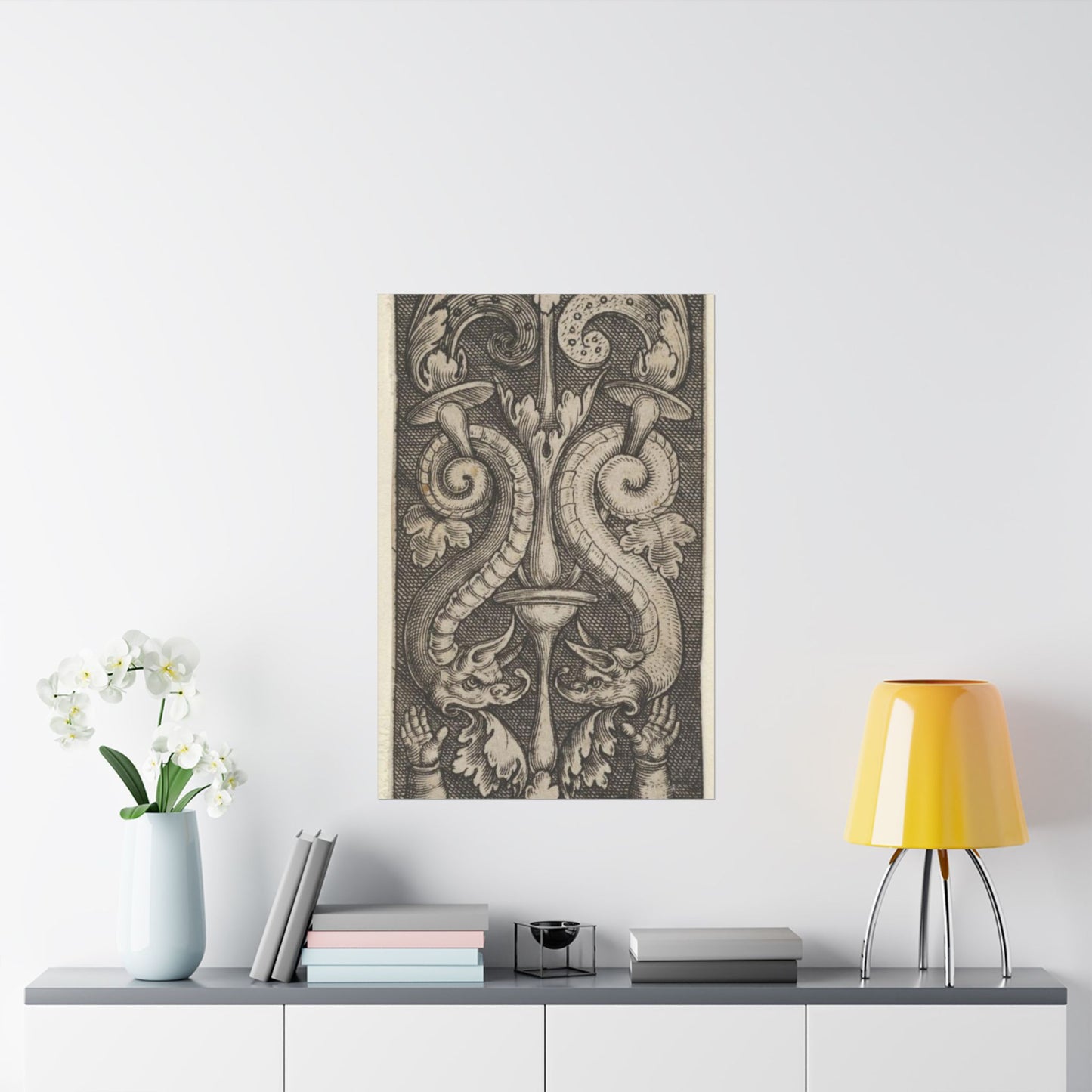 Vertical Panel with a Candelabrum Stemming from a Leaf-Faced Grostesque at Bottom High Quality Matte Wall Art Poster for Home, Office, Classroom