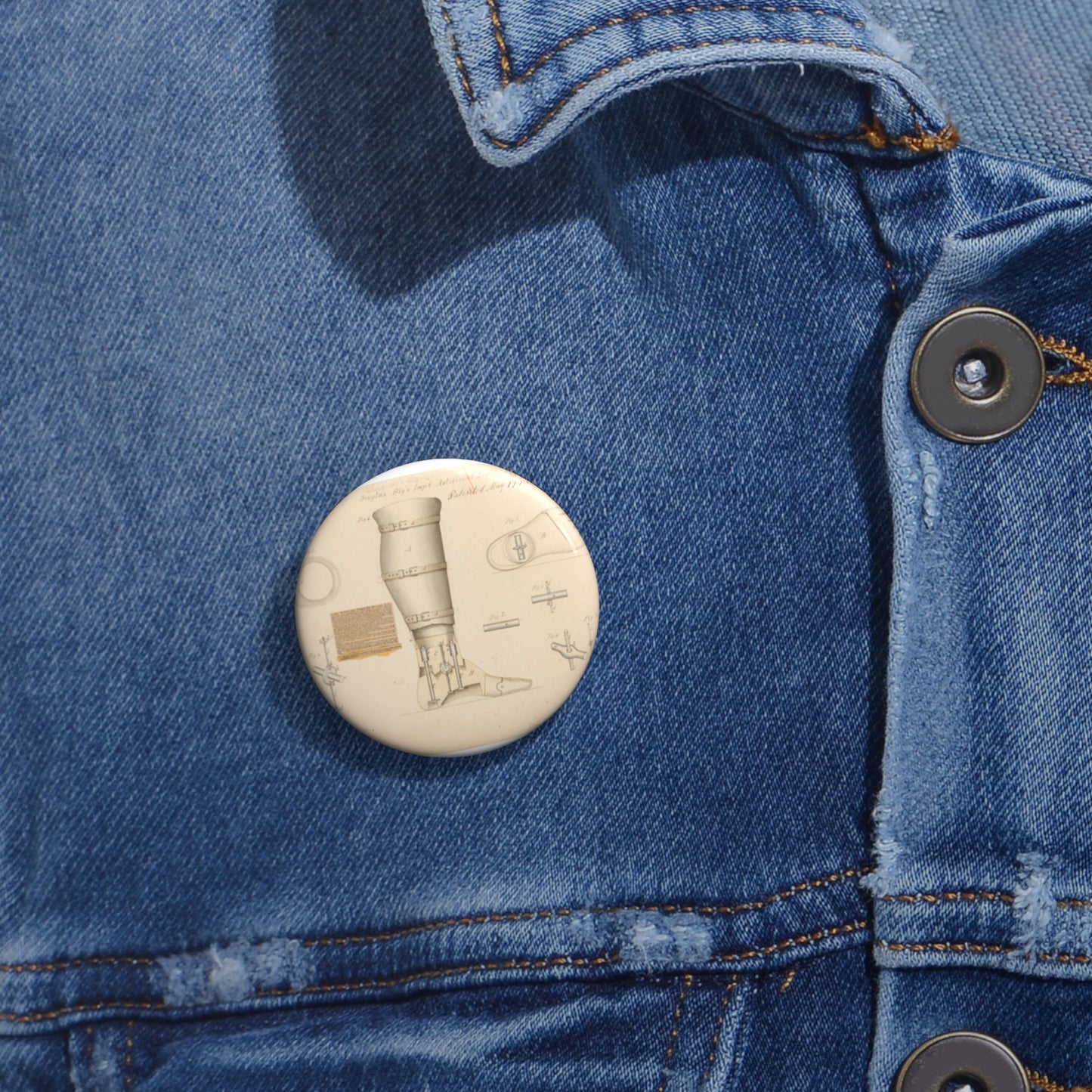 Patent drawing - Drawing of Improved Artificial Leg Public domain image Pin Buttons with Crisp Design