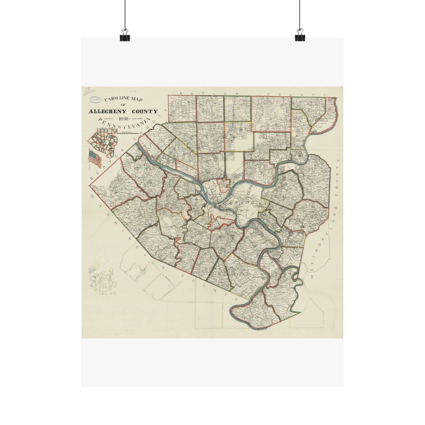 Farm line map of Allegheny County, Pennsylvania / High Quality Matte Wall Art Poster for Home, Office, Classroom
