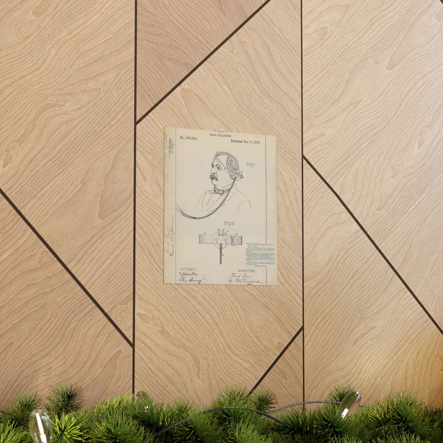 Patent drawing - for F. Shaw's Head Telephone Public domain image High Quality Matte Wall Art Poster for Home, Office, Classroom