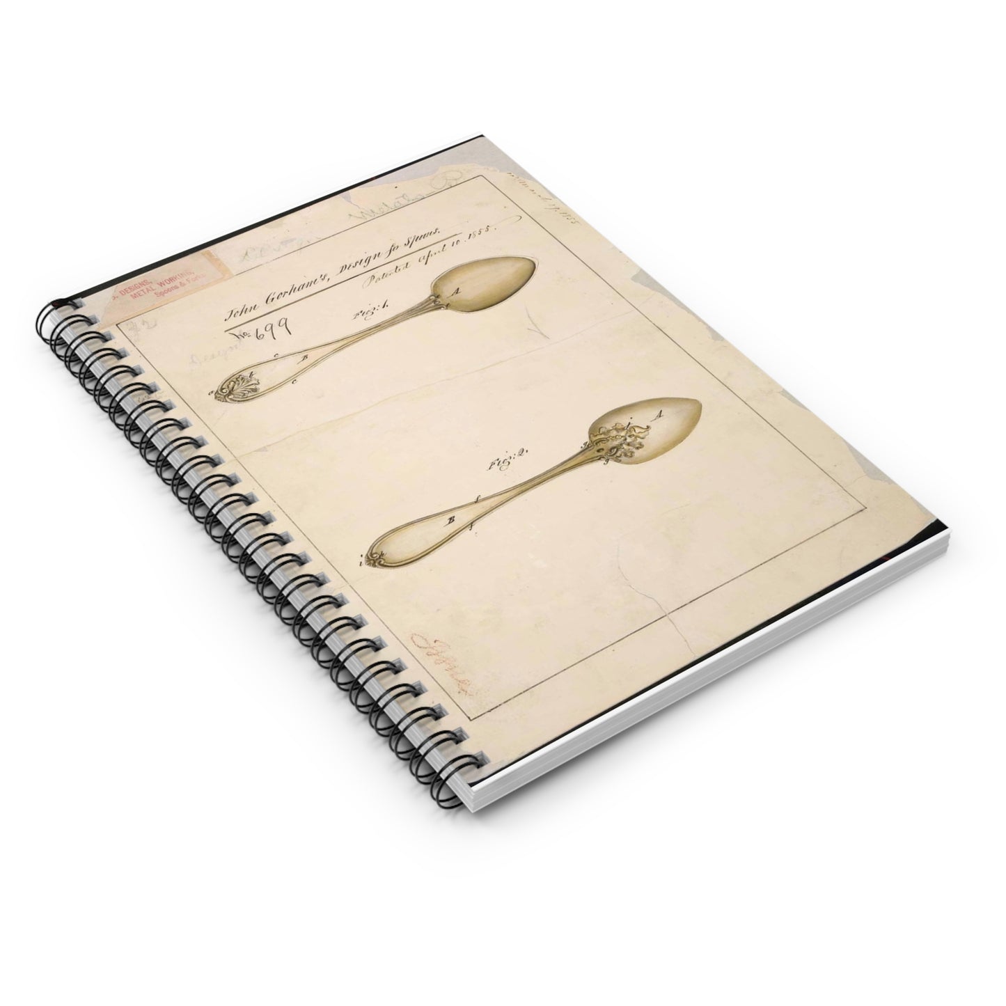 Patent drawing - Drawing of Design for Spoons Public domain image Spiral Bound Ruled Notebook with Printed Cover