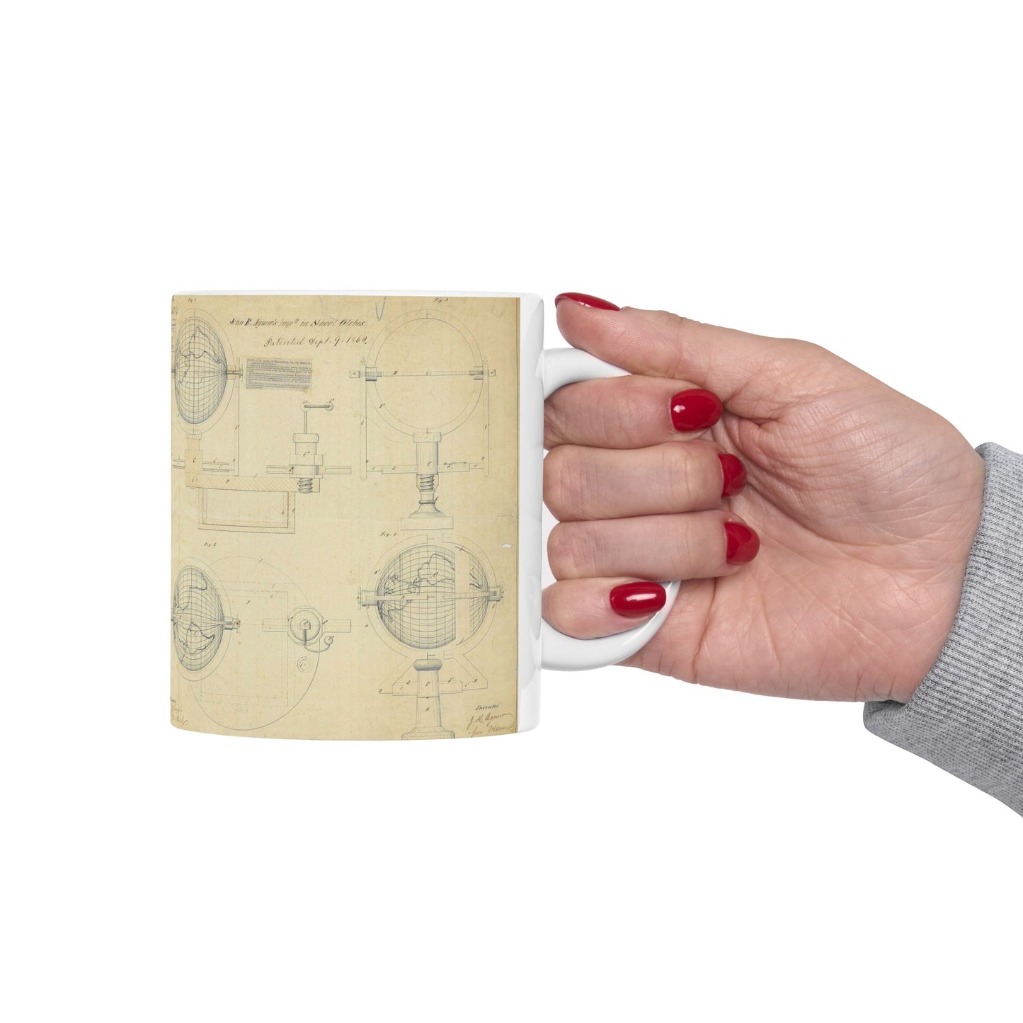 Patent drawing - Drawing of an Improvement in School Globes Public domain image Beautiful Novelty Ceramic Coffee Mug 11oz