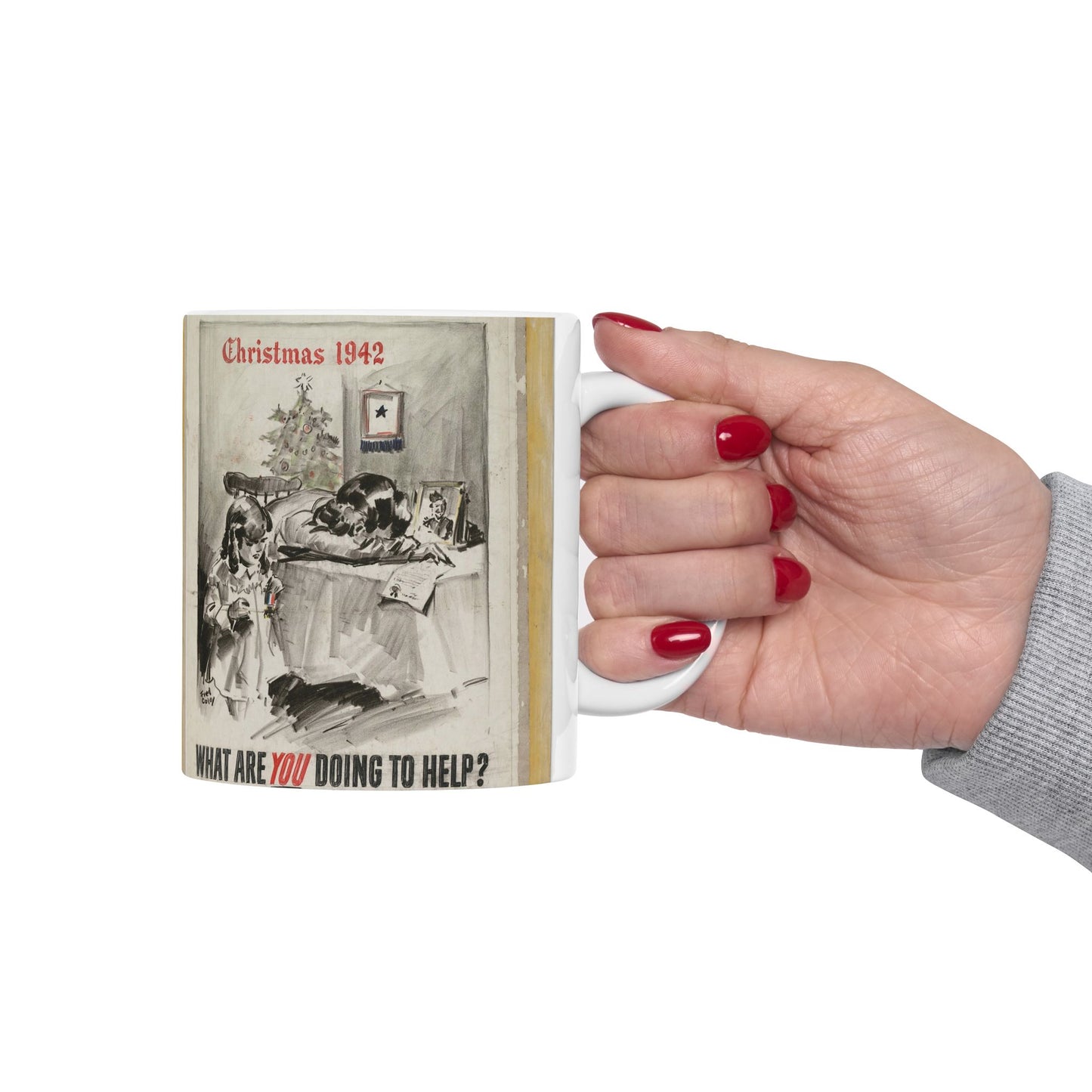What Are You Doing to Help? Christmas 1942 Beautiful Novelty Ceramic Coffee Mug 11oz