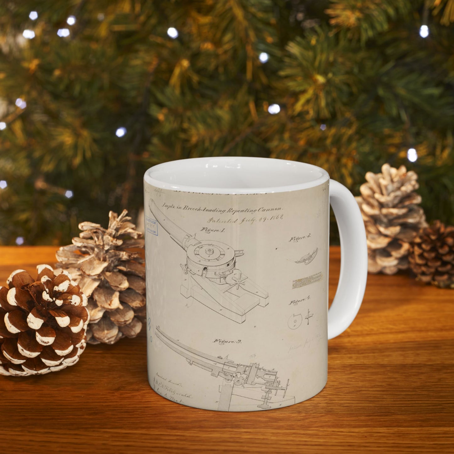 Patent drawing - Drawing of Improvements in Breech-Loading Repeating Cannon Public domain image Beautiful Novelty Ceramic Coffee Mug 11oz