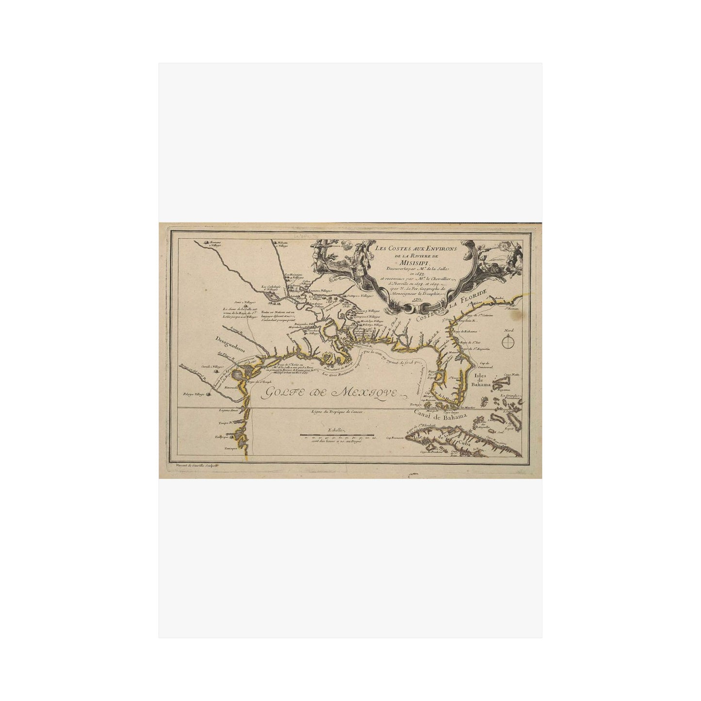 De Fer Les costes aux environs de la riviere de Misisipi 1701 UTA High Quality Matte Wall Art Poster for Home, Office, Classroom