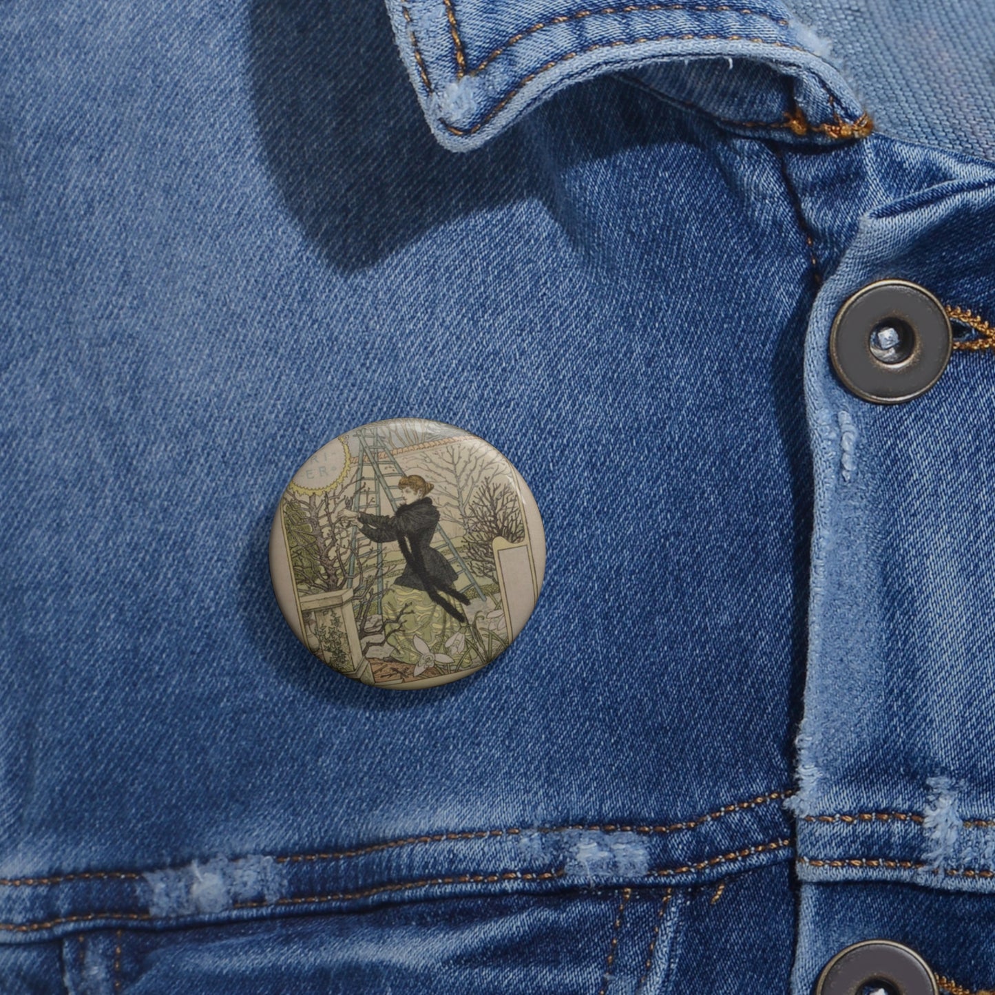 Eugène Samuel Grasset - Février Pin Buttons with Crisp Design