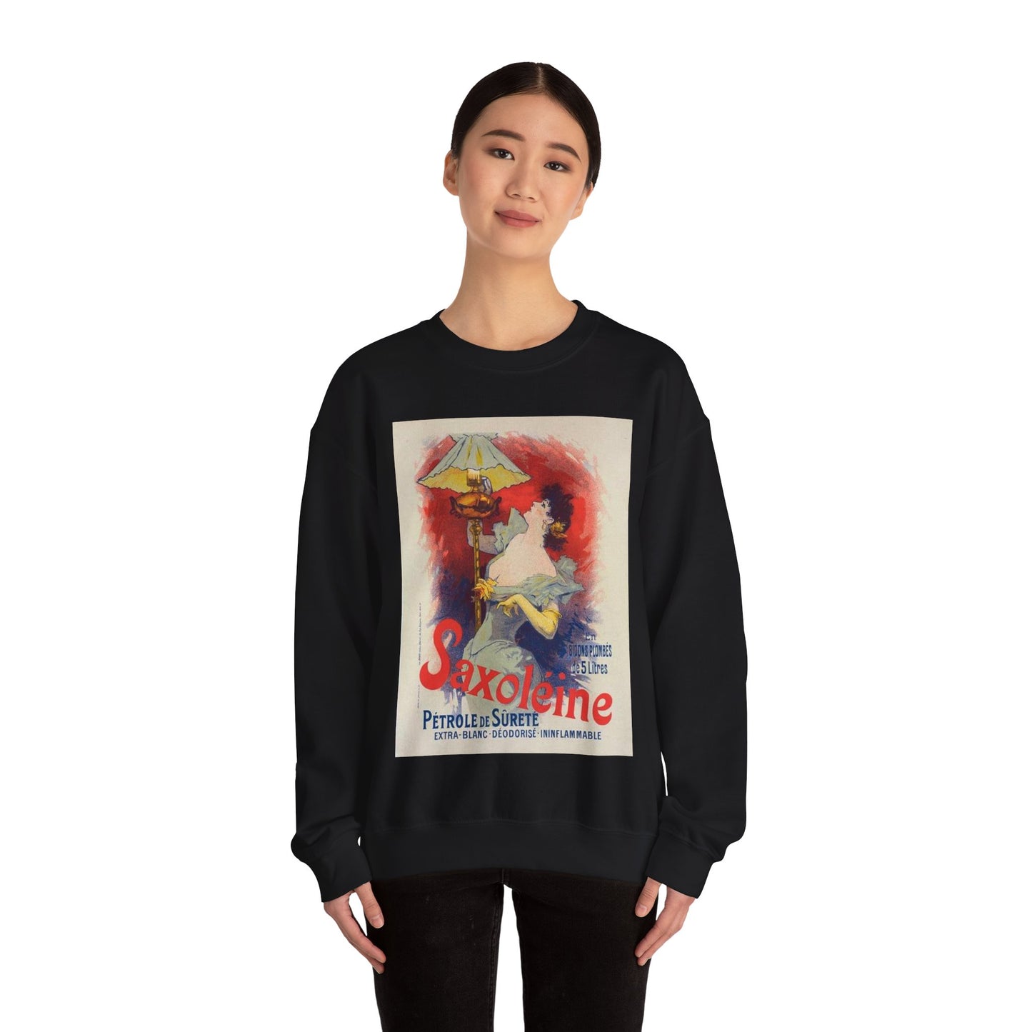 Affiche pour la "Saxoléine". - Art nouveau public domain poster Black Heavy Blend Adult Crew Neck SweatShirt