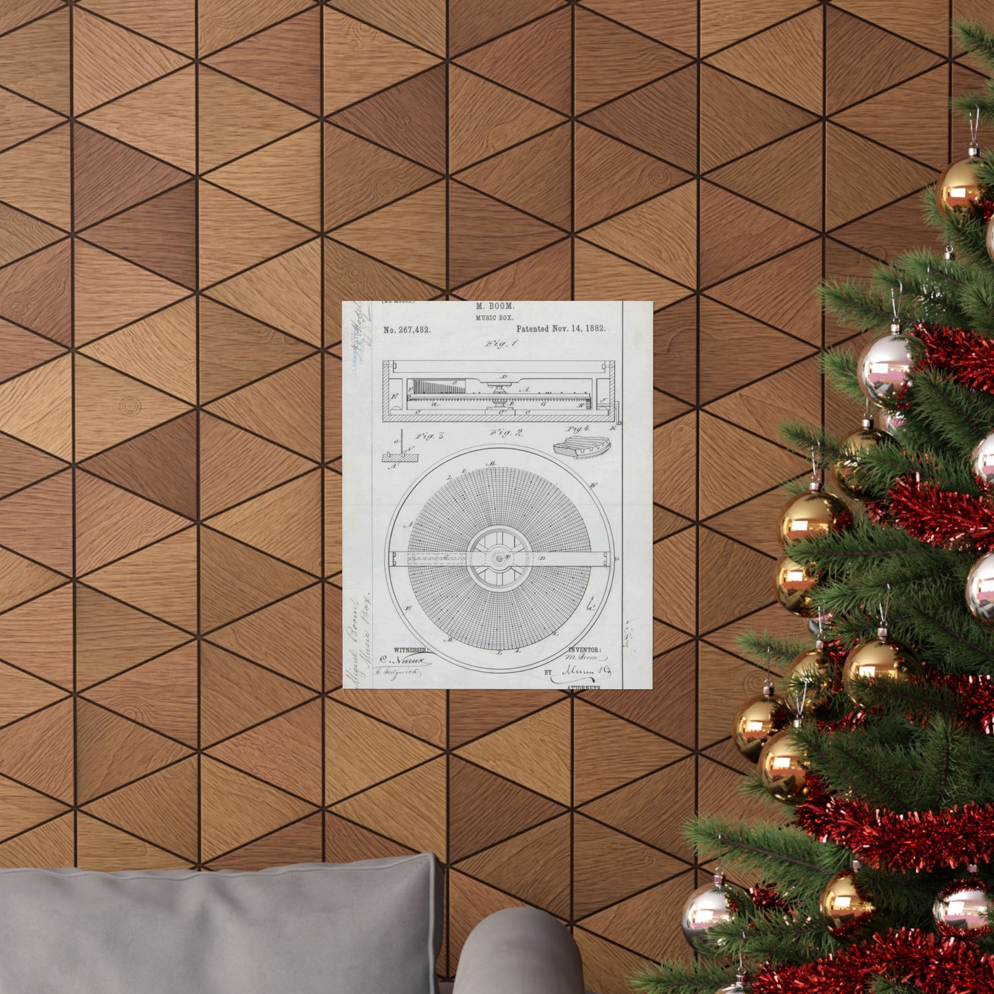 Patent Drawing of Engine - for M. Boom's Music Box Public domain image High Quality Matte Wall Art Poster for Home, Office, Classroom