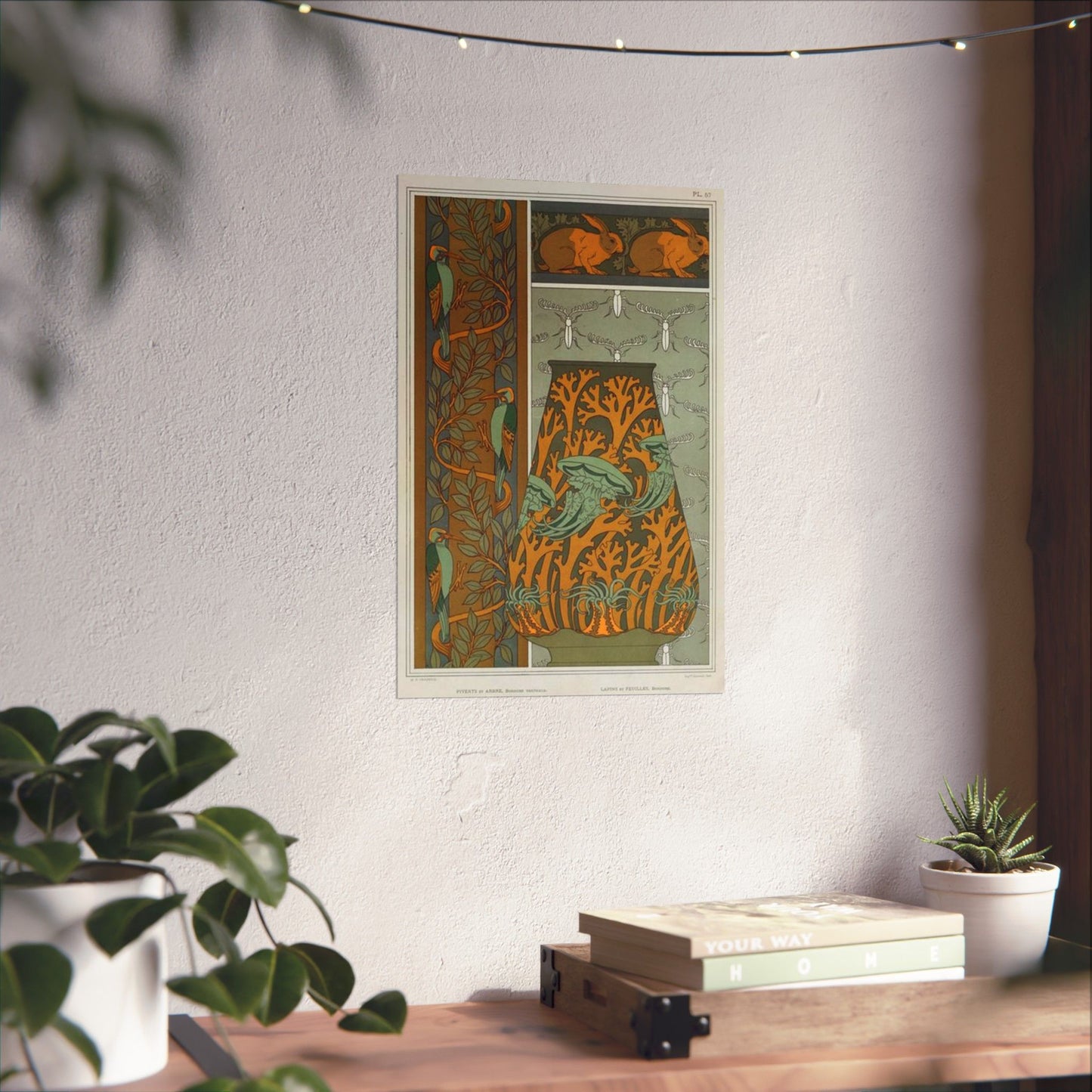 Piverts et arbre, bordure verticale. Lapins et feuilles, bordure. Méduses, anémones de mer et algues, vase. Insectes, jeu de fond. High Quality Matte Wall Art Poster for Home, Office, Classroom