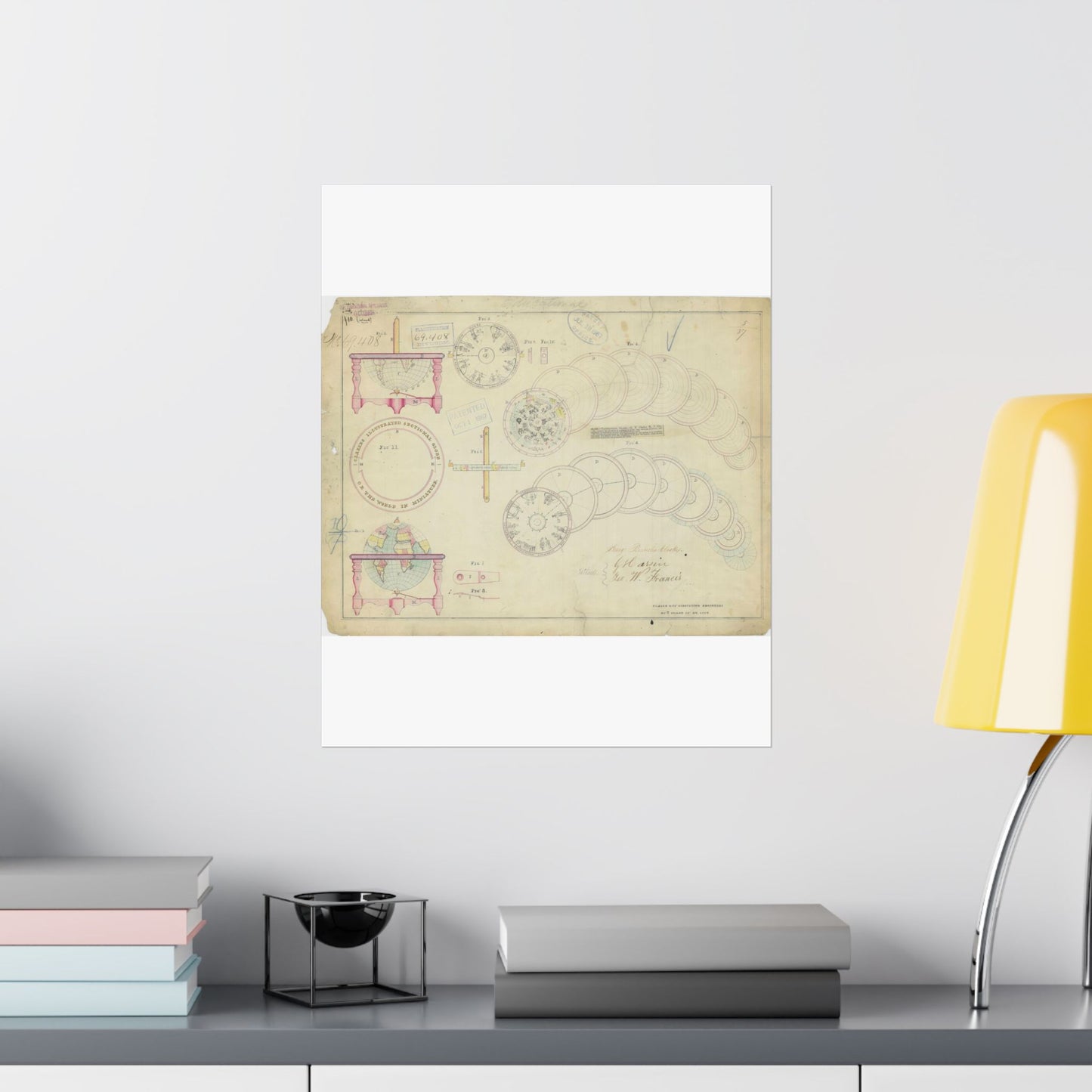 Patent drawing - Drawing of a Terrestrial Globe Public domain image High Quality Matte Wall Art Poster for Home, Office, Classroom