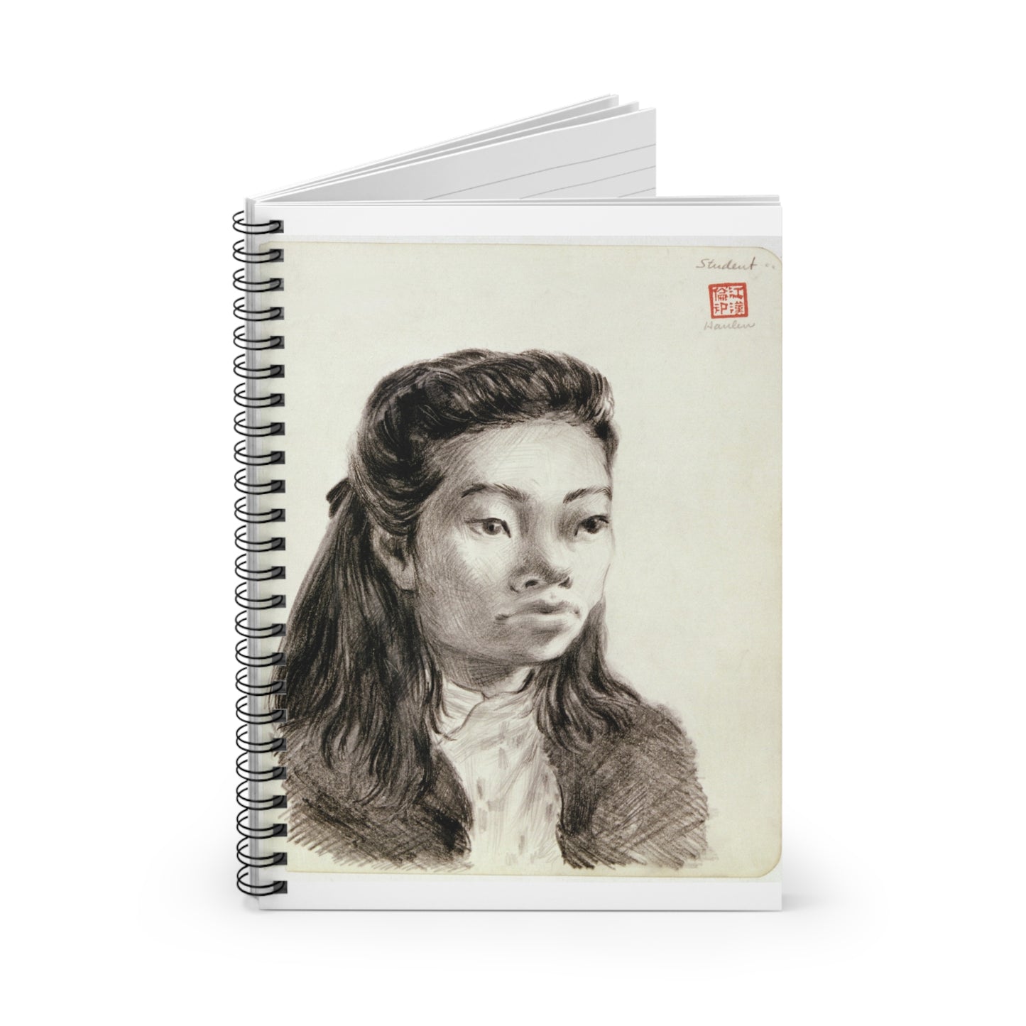 Artwork: "Student," China, 1945- Artist: John G. Hanlen Spiral Bound Ruled Notebook with Printed Cover