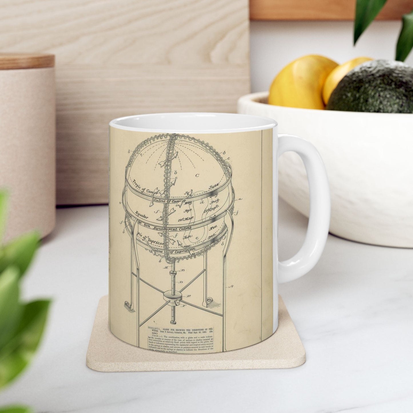 Patent Drawing of Engine - Drawing of a Globe for Showing Direction of the Winds Public domain image Beautiful Novelty Ceramic Coffee Mug 11oz