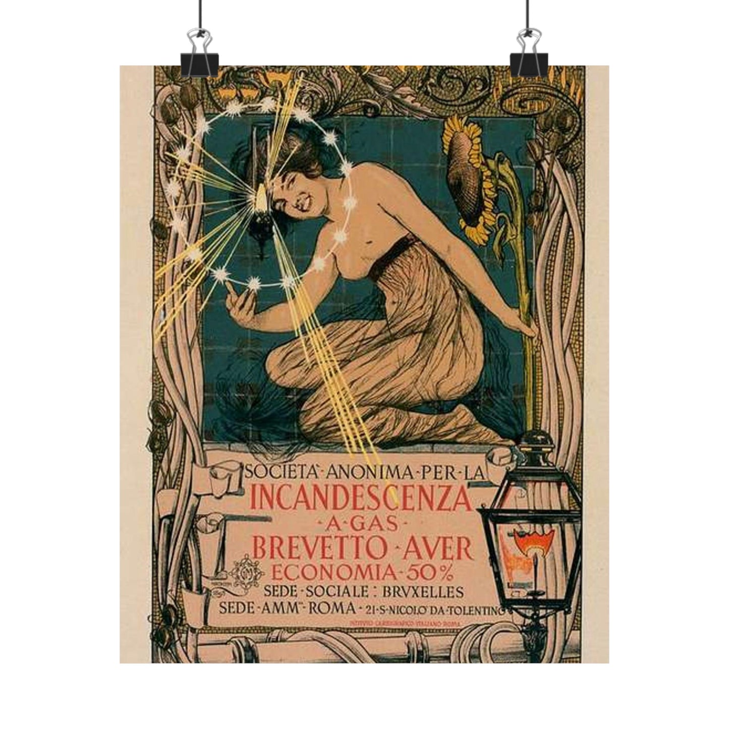 Affiche italienne pour l' "Incandescence par le Gaz, Système Auer" High Quality Matte Wall Art Poster for Home, Office, Classroom