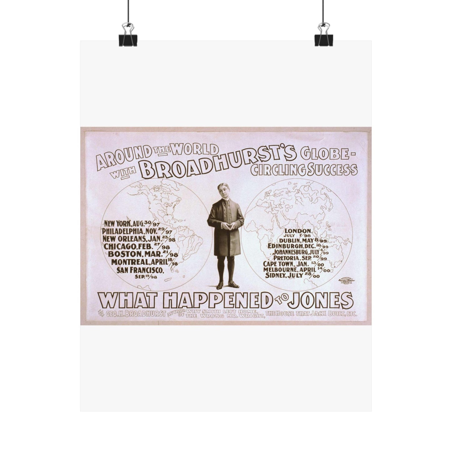 Around the world with Broadhurst's globe-circling success, What happened to Jones by George H. Broadhurst, author of Why Smith left home, The wrong Mr. Wright, The house that Jack built, etc. High Quality Matte Wall Art Poster for Home, Office, Classroom