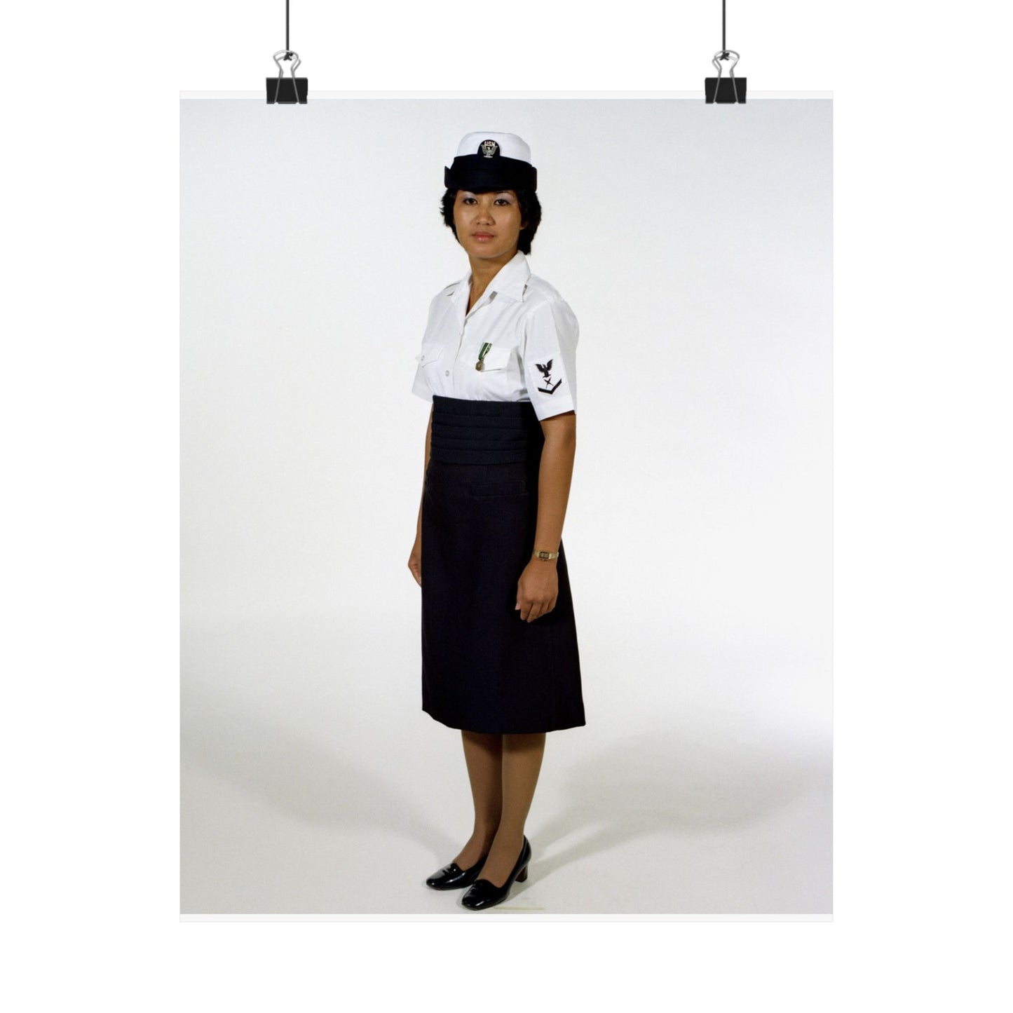 Uniform: Tropical dinner dress blue, Navy enlisted women, ranks E-1 through E-6 High Quality Matte Wall Art Poster for Home, Office, Classroom