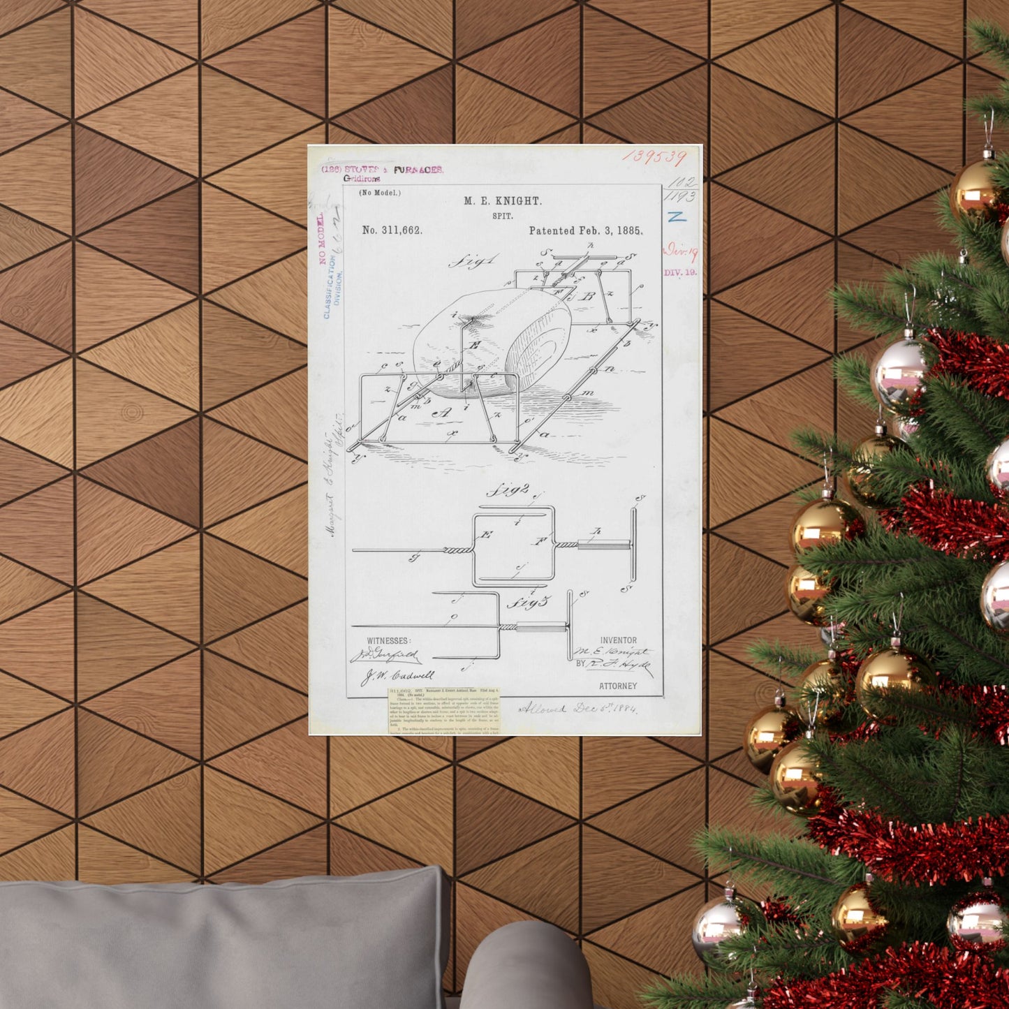 Patent drawing - for M. E. Knight's Spit Public domain image High Quality Matte Wall Art Poster for Home, Office, Classroom