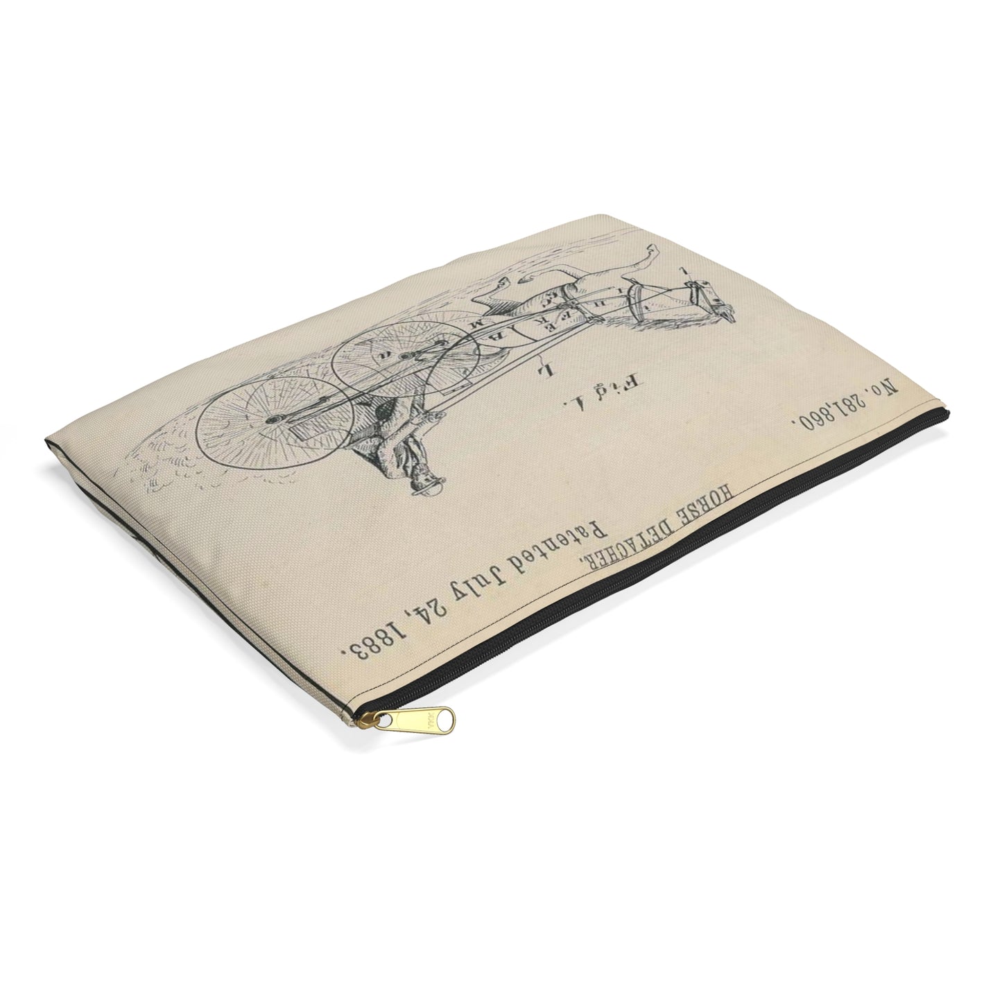 Patent drawing - for O. T. Jones' Horse Detacher Public domain image Large Organizer Pouch with Black Zipper