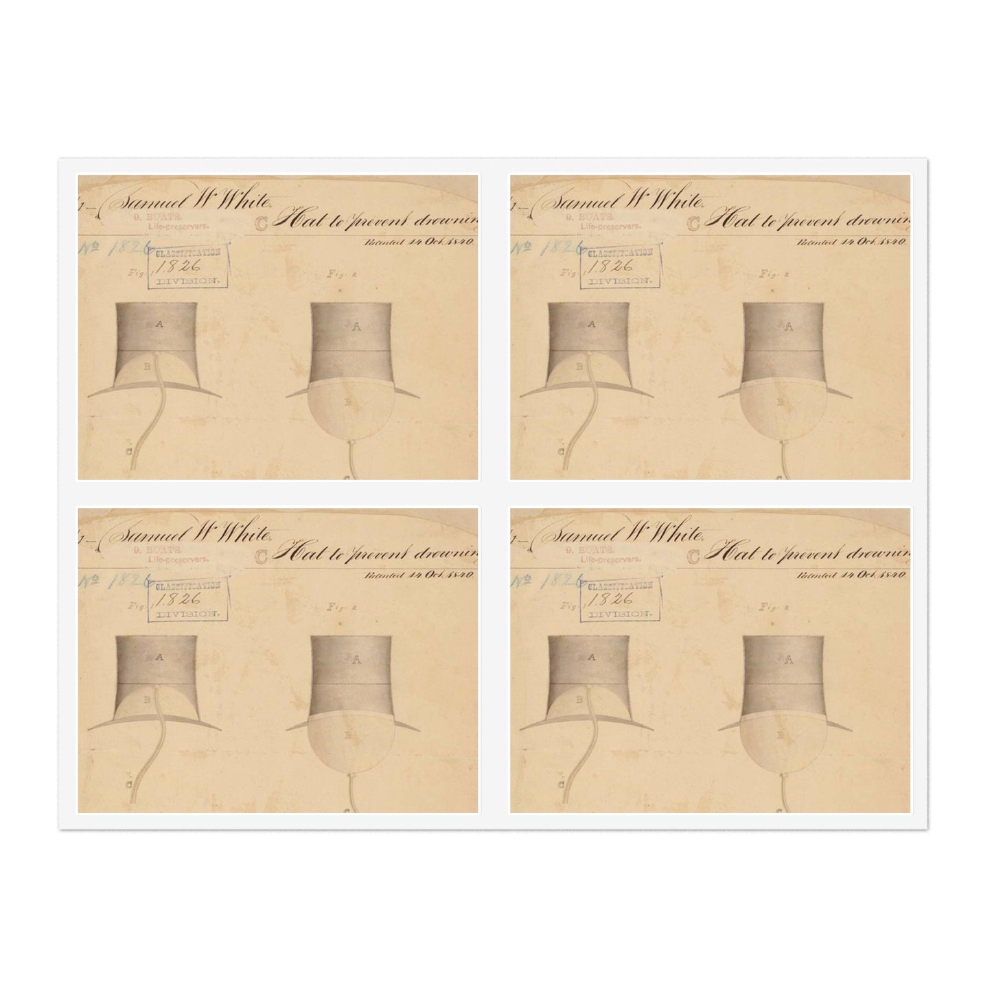 Patent drawing - Drawing of Hat to Prevent Drowning Public domain image Laminated UV Protective Vinyl Stickers
