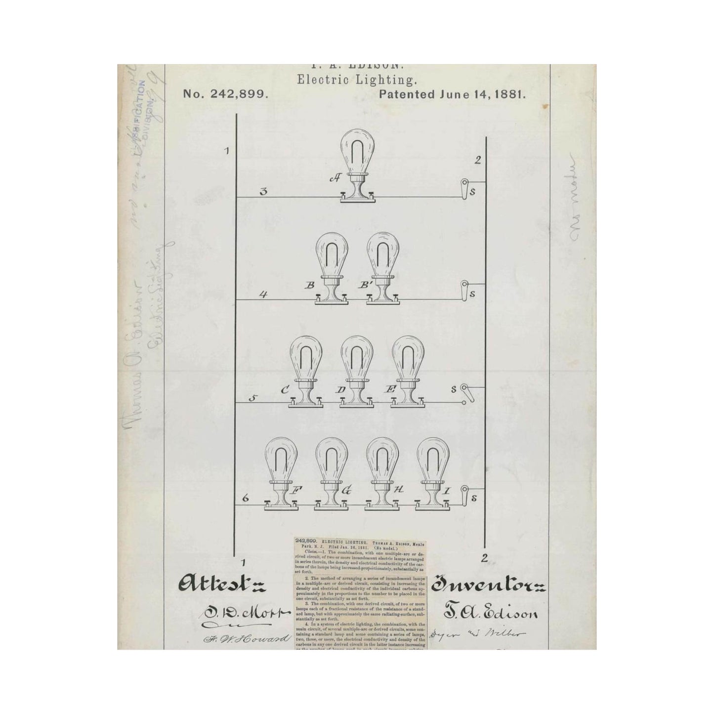 Patent drawing - for T. A. Edison's Electric Lighting Public domain image High Quality Matte Wall Art Poster for Home, Office, Classroom