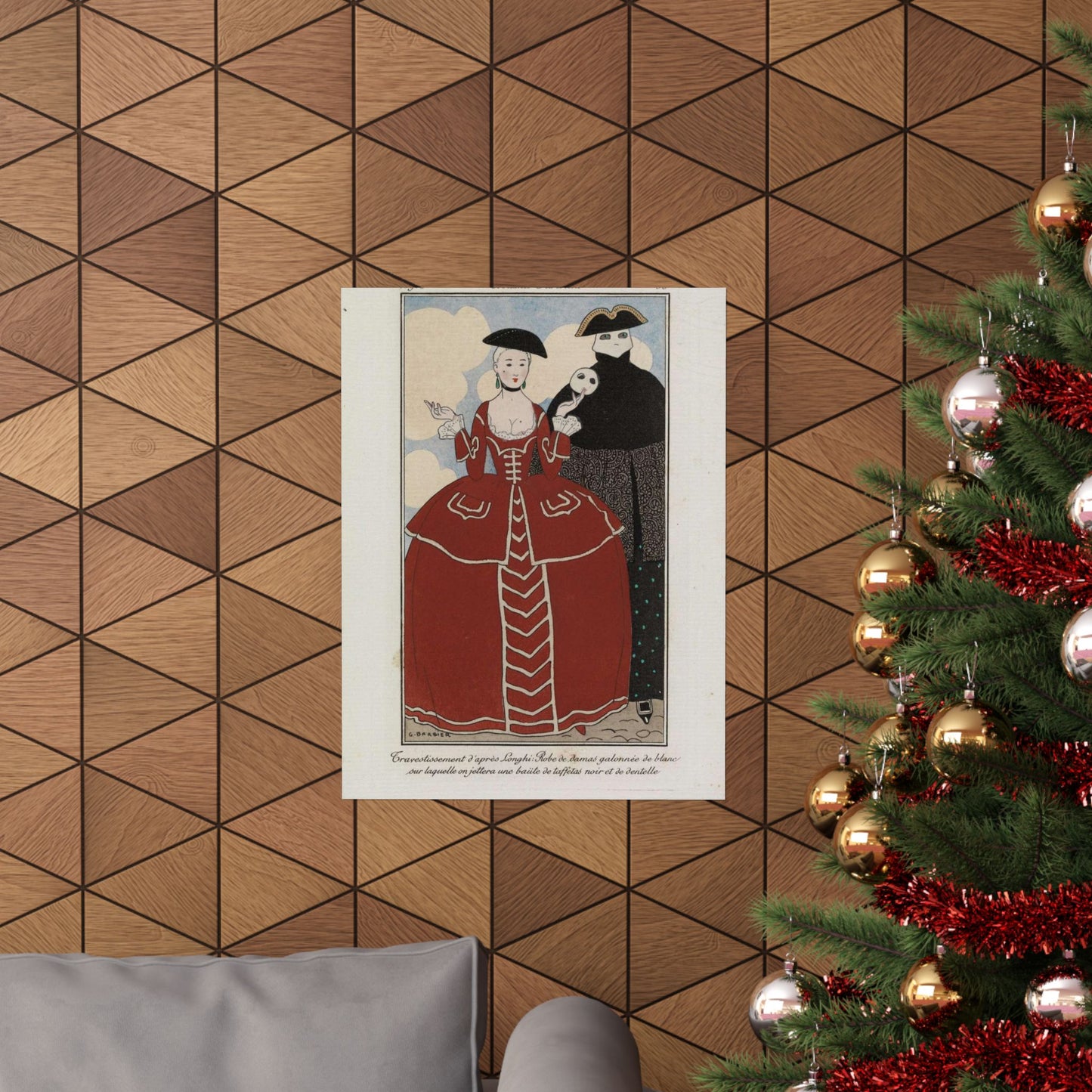 Fancy dress (Travestissement d'aprés Longhi - Robe de damas galonnée de blanc sur laquelle on jettera une baiite de taffetas noir et de dentelle) (CBL WEp 0847) High Quality Matte Wall Art Poster for Home, Office, Classroom