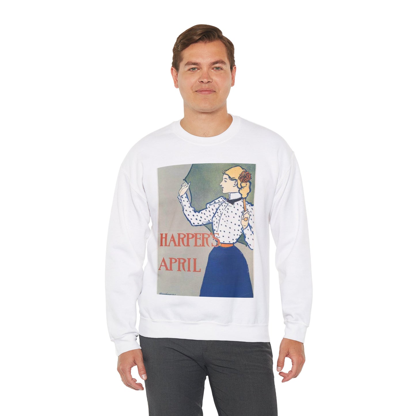 Edward Penfield, Harper's April White Heavy Blend Adult Crew Neck SweatShirt