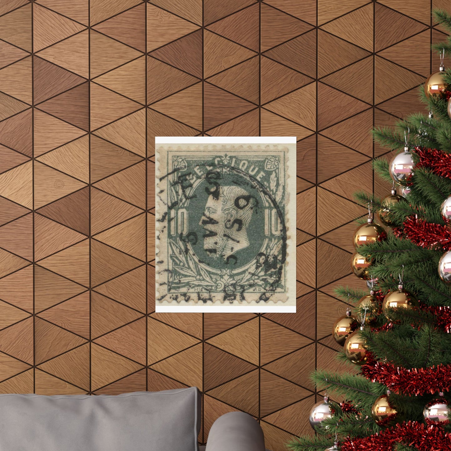 Frimärke ur Gösta Bodmans filatelistiska motivsamling, påbörjad 1950.Frimärke från Belgien, 1869. Motiv av lagerkvistar. "Kung Léopold II". High Quality Matte Wall Art Poster for Home, Office, Classroom