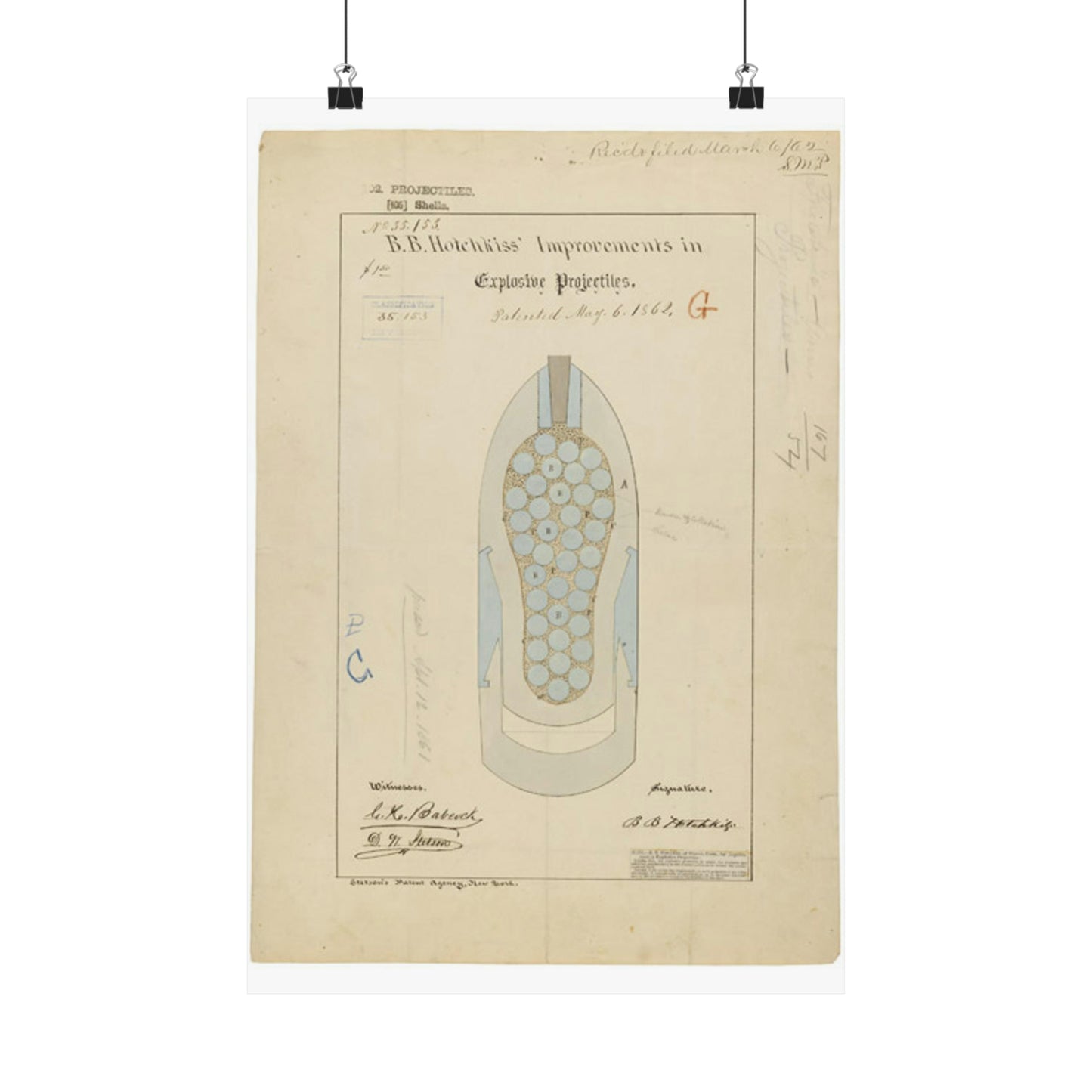 Patent drawing - Drawing of Improvements in Explosive Projectiles Public domain image High Quality Matte Wall Art Poster for Home, Office, Classroom